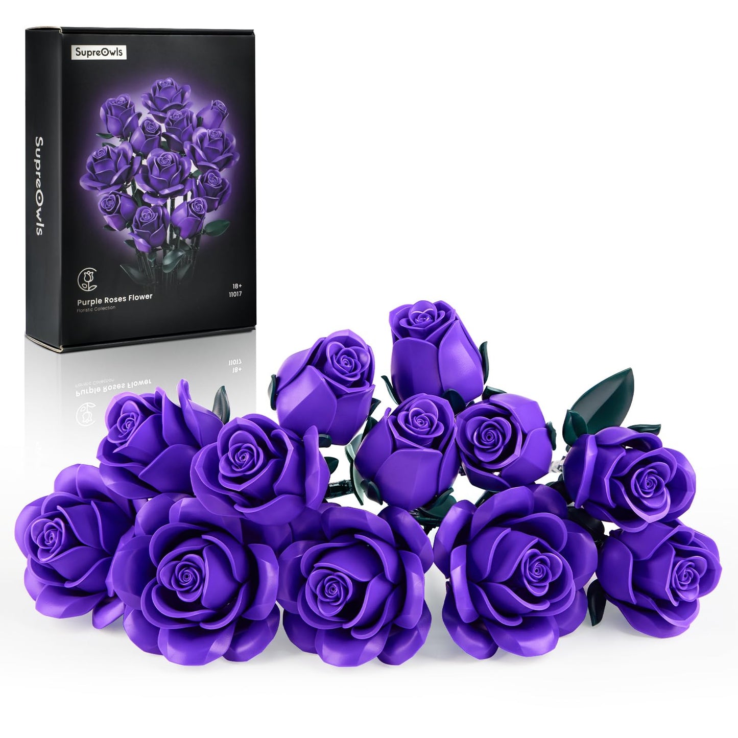 Botanicals Purple Rose Bouquet Building Set,Artificial Flowers Botanical Collection Blocks Kit,Compatible with Lego,for Adults Women Teengirls Gift for Valentines Halloween Christmas Gothic Home Decor