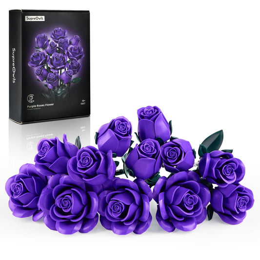 Botanicals Purple Rose Bouquet Building Set,Artificial Flowers Botanical Collection Blocks Kit,Compatible with Lego,for Adults Women Teengirls Gift for Valentines Halloween Christmas Gothic Home Decor