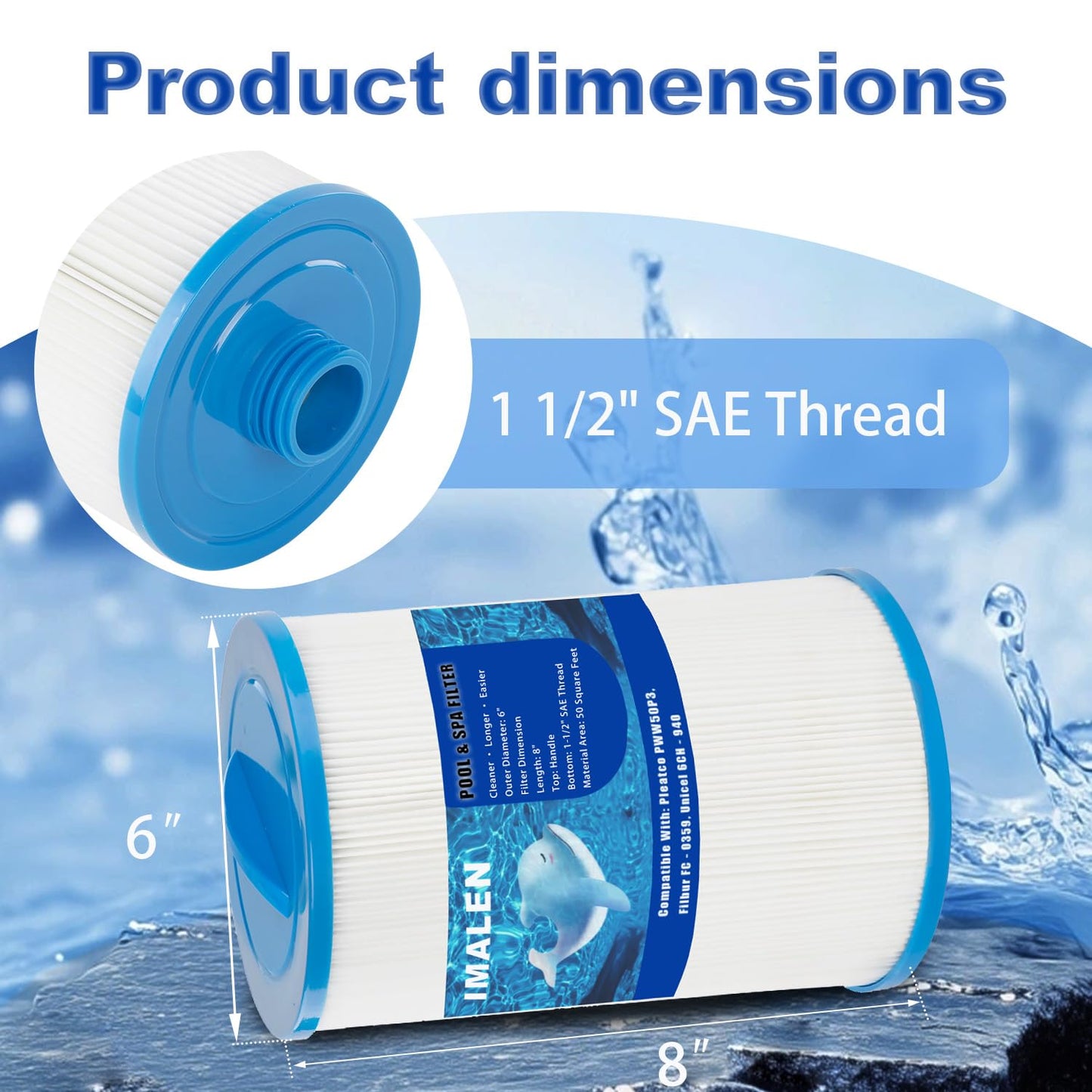IMALEN Spa Filter Compatible with 6CH-940, Filbur FC-0359, 817-0050, 25252, 03FIL1400, PWW50P3(NOT PWW50P4), Hot Tub Filter Cartridge, 2 Pack