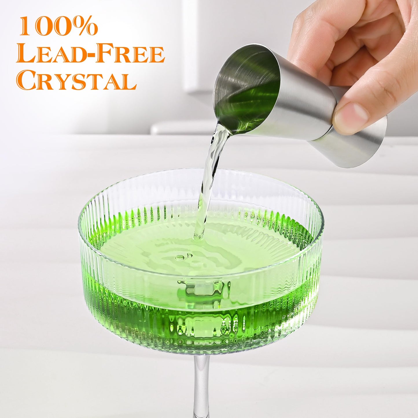 AMYOOLE Vintage Ribbed Coupe Glasses Set of 6-11oz Clear 100% Crystal Martini Glasses Elegant Cocktail Glasses, Transparent Glassware for Champagne, Margaritas, Espresso Comes with a Rose Ice Mold.
