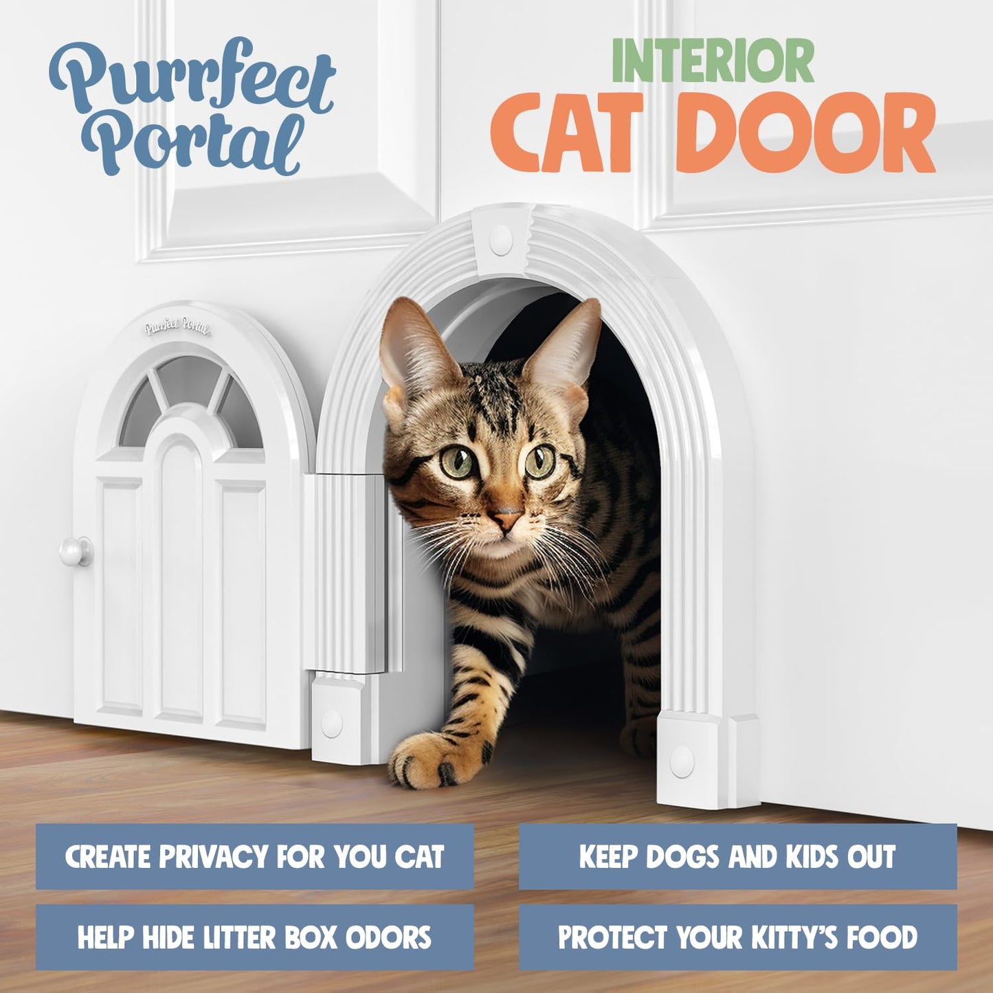 Cat Door for Interior Door - No-Flap Design for Cats Up to 20 lbs, Easy DIY Setup, Secured Installation in Minutes, No Training Needed