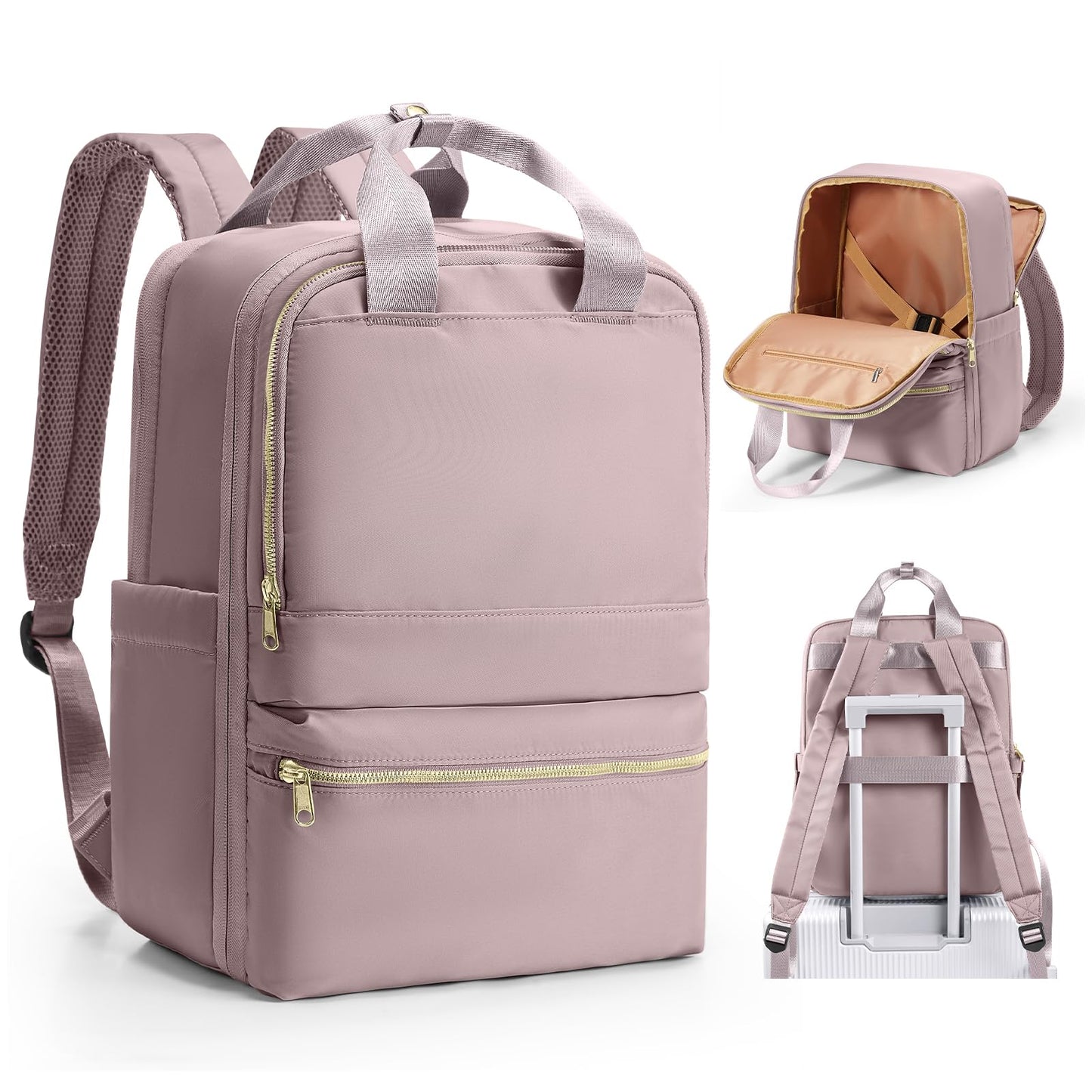 SEAFEW Cabin Bags for Travel, Carry-On Backpack for Women, Airplane Approved Hand Luggage, Water Resistant Personal Item Bag, Work Laptop Backpack - Pink Purple