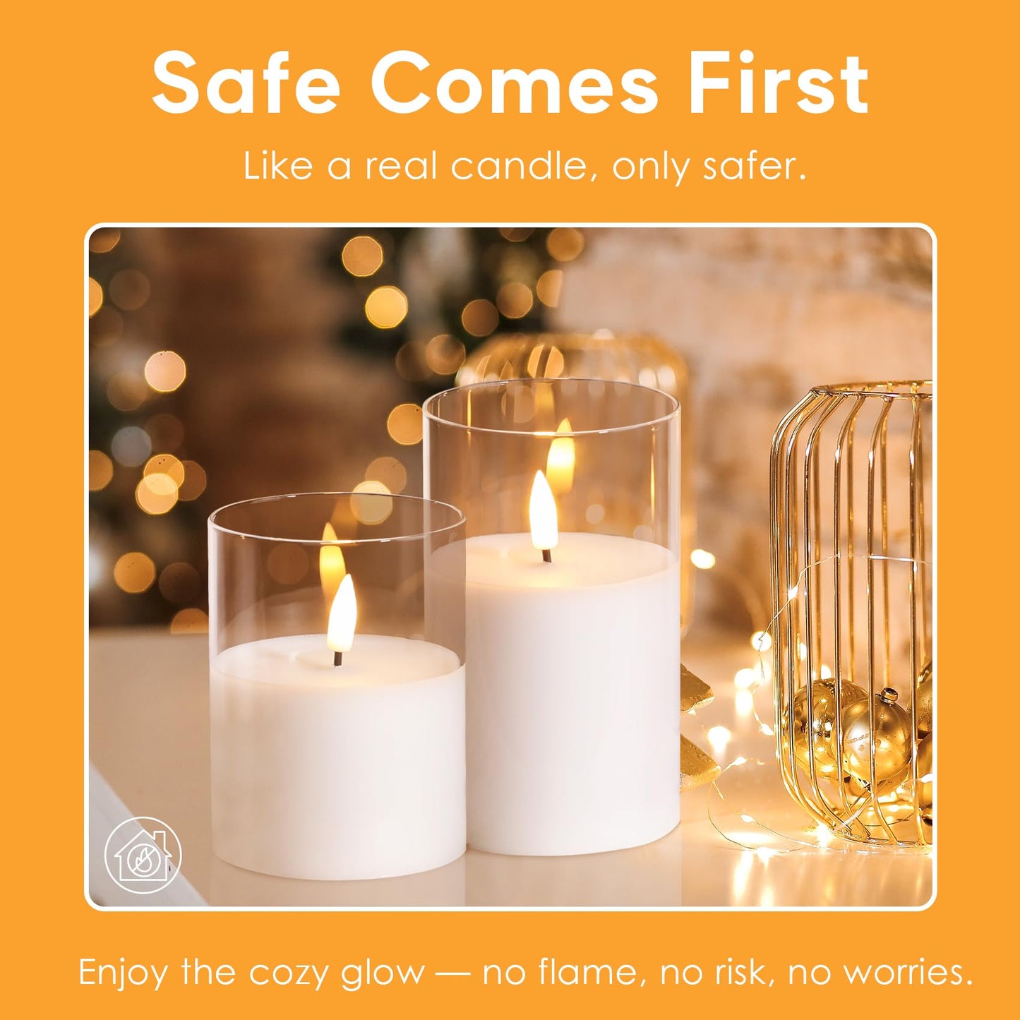 Eywamage Clear Glass Flameless Candles with Remote Set of 3, White Flickering Battery Operated LED Pillar Candles Φ 3" H 4" 5" 6"