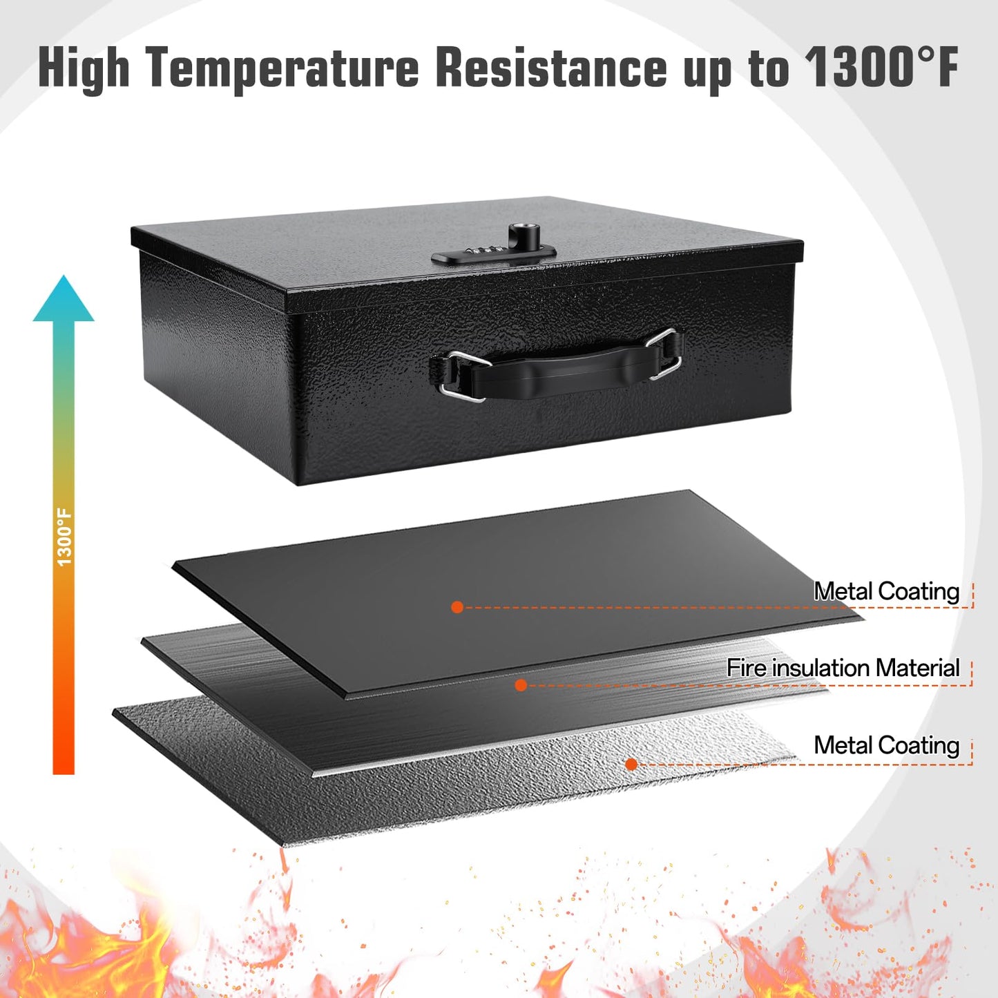 Fireproof Safe Lock Box Metal, Fire Proof Safe for Home Documents, Portable Security Box with Dual Combination and Key Lock for Personal Items,Passport, Money, X Large 13.2" x 11" x 4.13