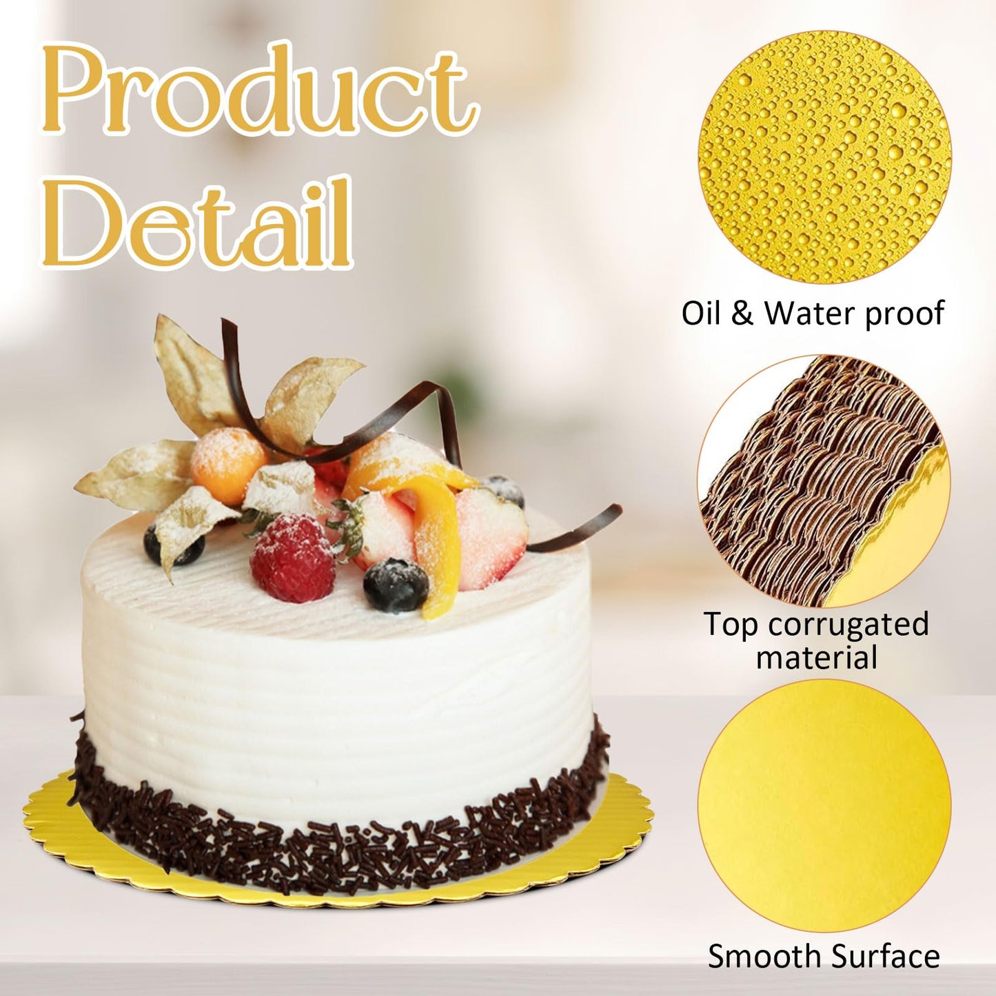 50 Pack Round Cake Boards, 10 Inch Gold Cardboard Cake Circles, Greaseproof Disposable Baking Plates Trays Rounds for Cakes Cupcakes Pie, Birthday, Wedding, Christmas, Bakery