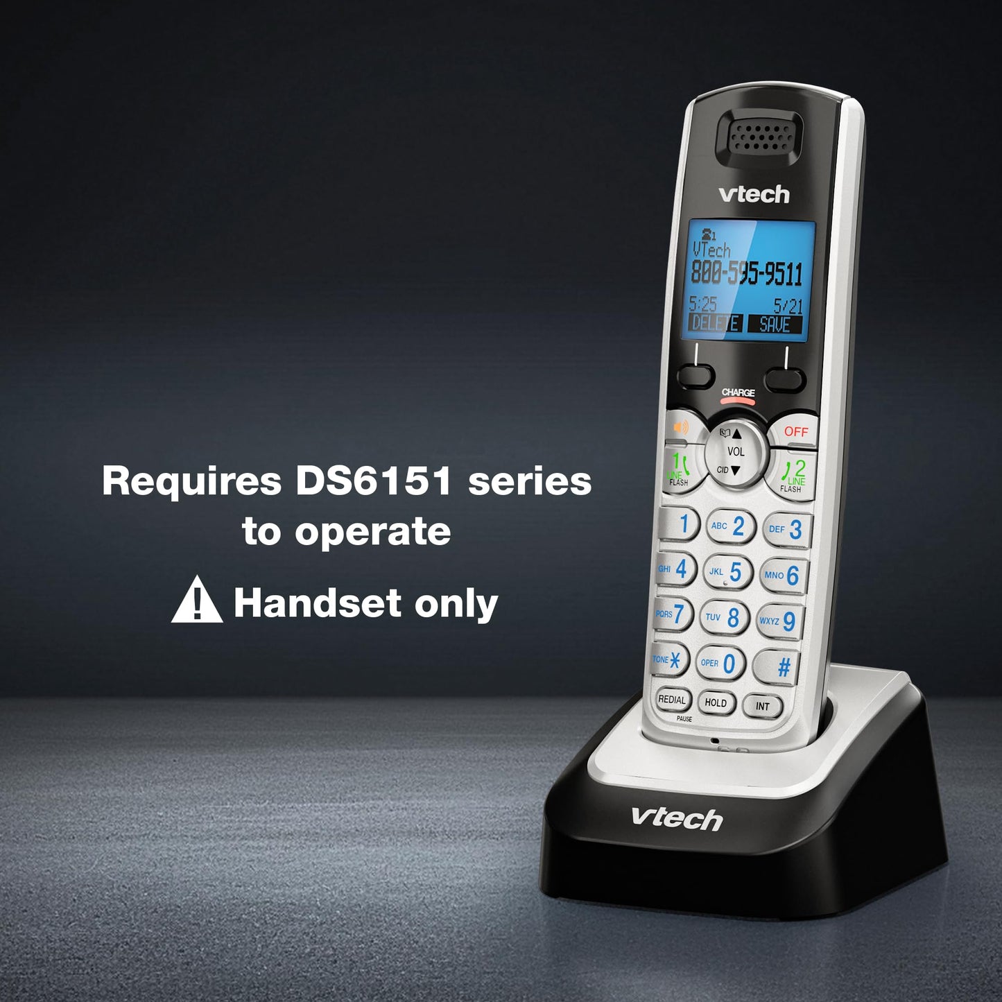 Vtech DS6101 VTech Accessory Cordless Handset, Silver/Black | Requires a DS6151 Series Phone System to Operate