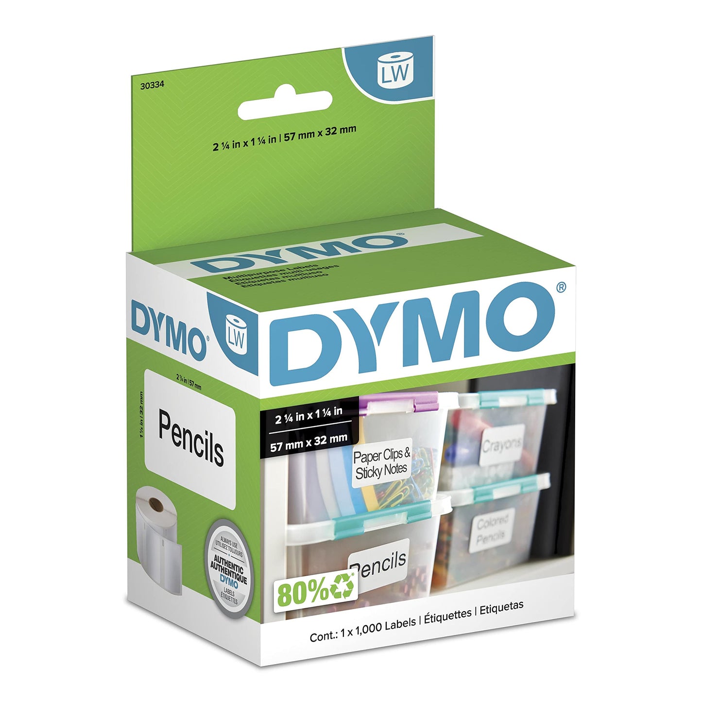 DYMO LW Thermal Printer Labels - 1-1/4 x 2-1/4 Inch Small Multi Purpose Labels for LabelWriter Printers, 1000 Count