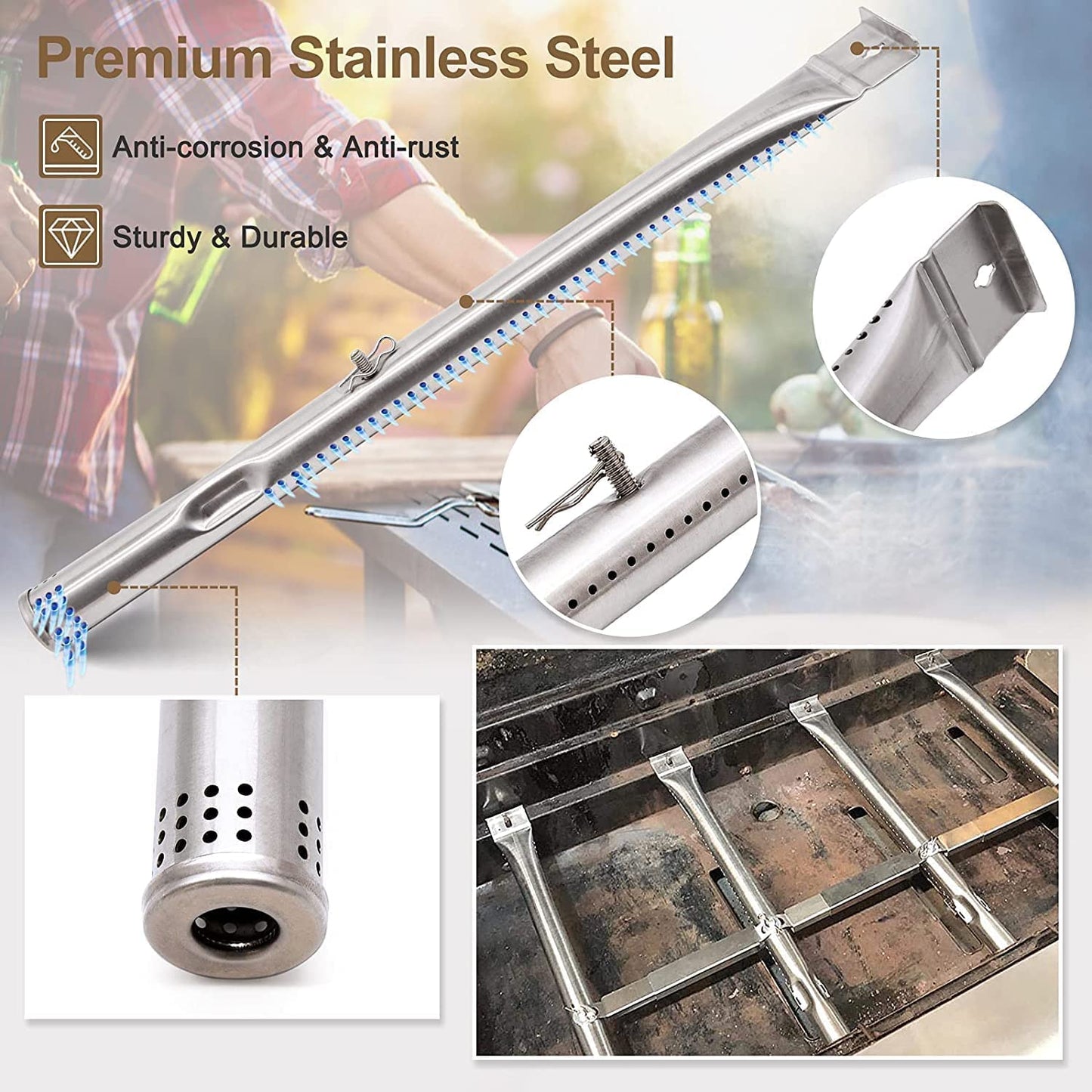 Criditpid BBQ Replacement Parts for Master Chef G45308, G45311, G45301, G45303, G45309 Models. Barbecue Heat Shields, BBQ Burner Tubes and Crossover Tubes Kit for Master Chef.