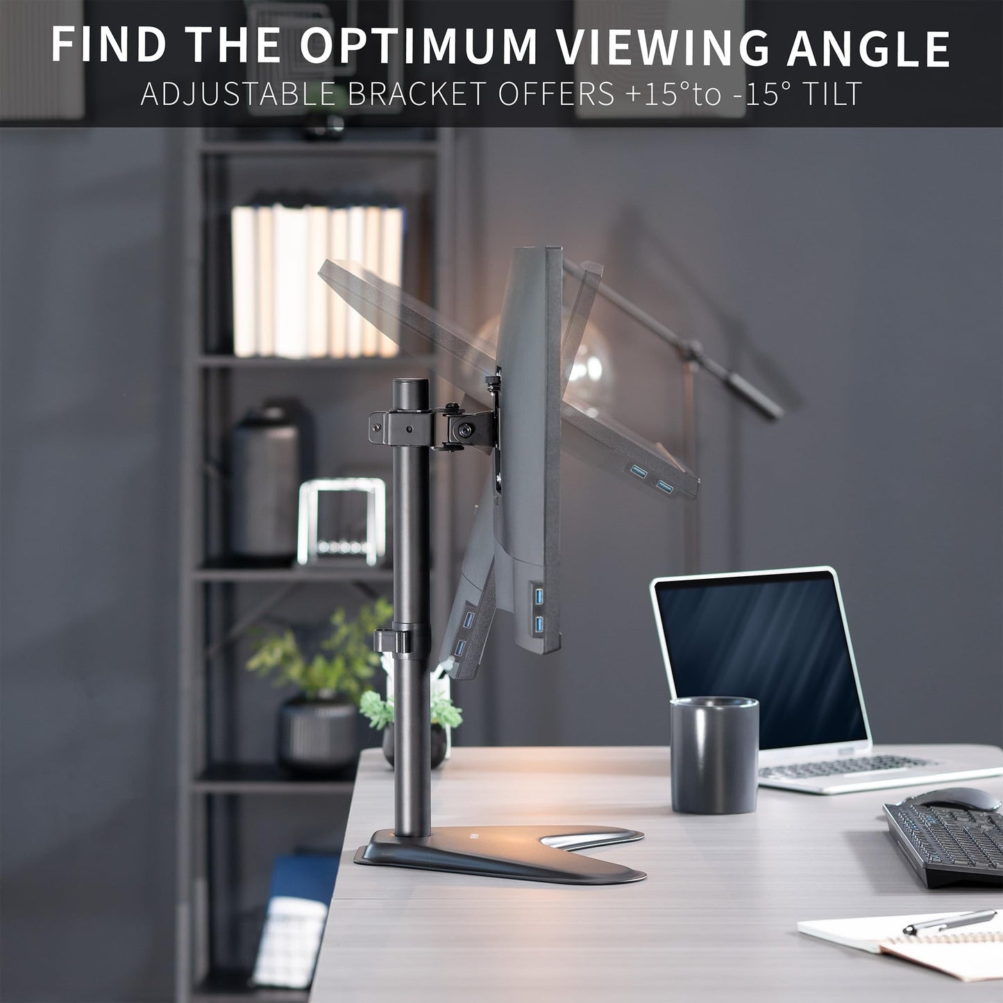 VIVO Single Monitor Desk Stand, Holds Screens up to 32 inch Regular and 38 inch Ultrawide, Freestanding VESA Steel Mount Base, Adjustable Height, Tilt, Swivel, Rotation, Black, STAND-V001H
