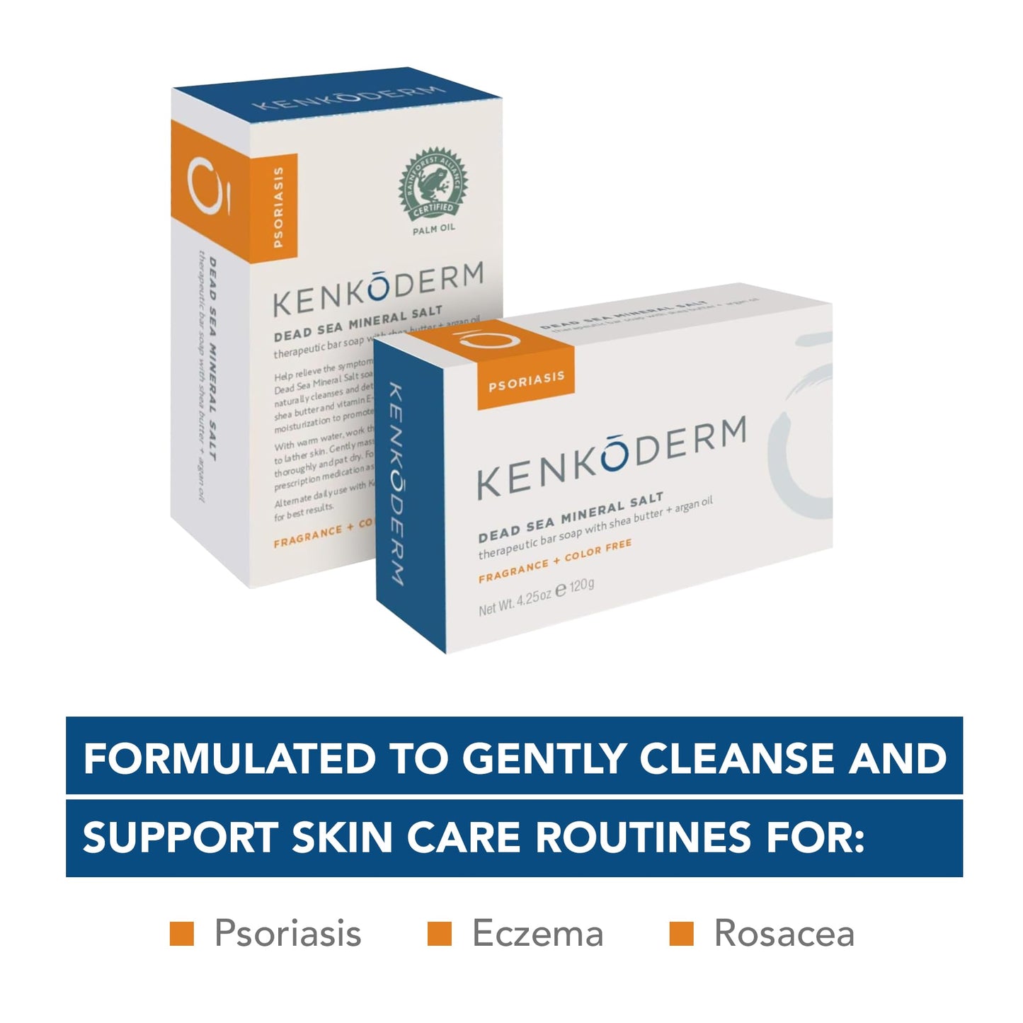 Kenkoderm Psoriasis Dead Sea Mineral Salt Soap with Argan Oil & Salicylic Acid, Natural Exfoliating Body & Face Cleanser for Sensitive Skin, Color & Fragrance Free, 4.25 Ounce, Pack of 4 Bars