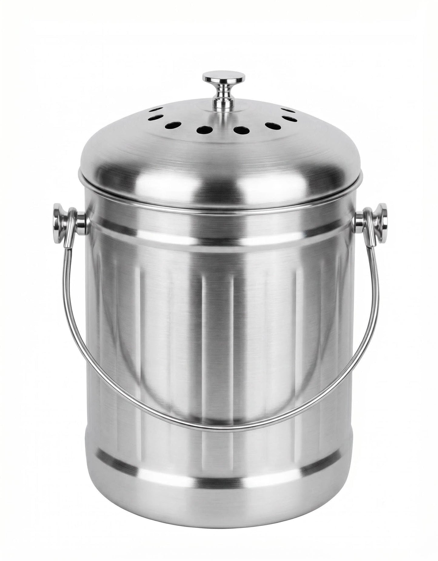 Veinvify 1.3 Gallons 5L Brushed Stainless Steel Kitchen Countertop Undersink Indoor Odorless Composting Compost Bin Countertop Composter with Charcoal Filter Inside Lid Brushed