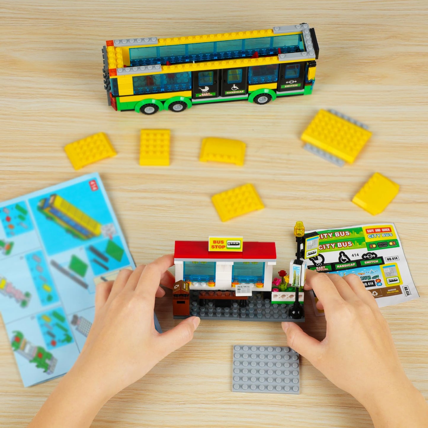City Town Center Bus Station Building Kit, Bus Station Building Blocks Toy for Kids, with Bus & Bus Station, Best Learning Roleplay STEM Block Play Toys Gift for Boys Girls Aged 6-12 (386Pcs)