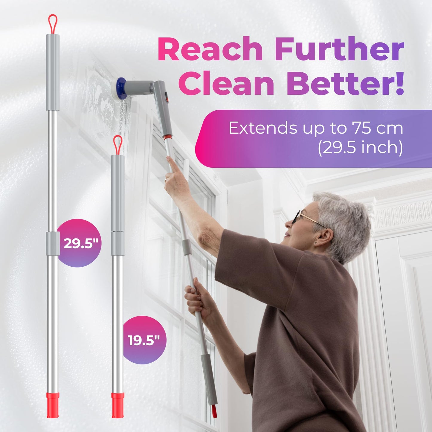 Synoshi PRO Electric Spin Scrubber, Electric Bathroom Cleaning Handle for Scrubber (No Scrubber included) . Extends up to 29.5 Inch (75 cm)