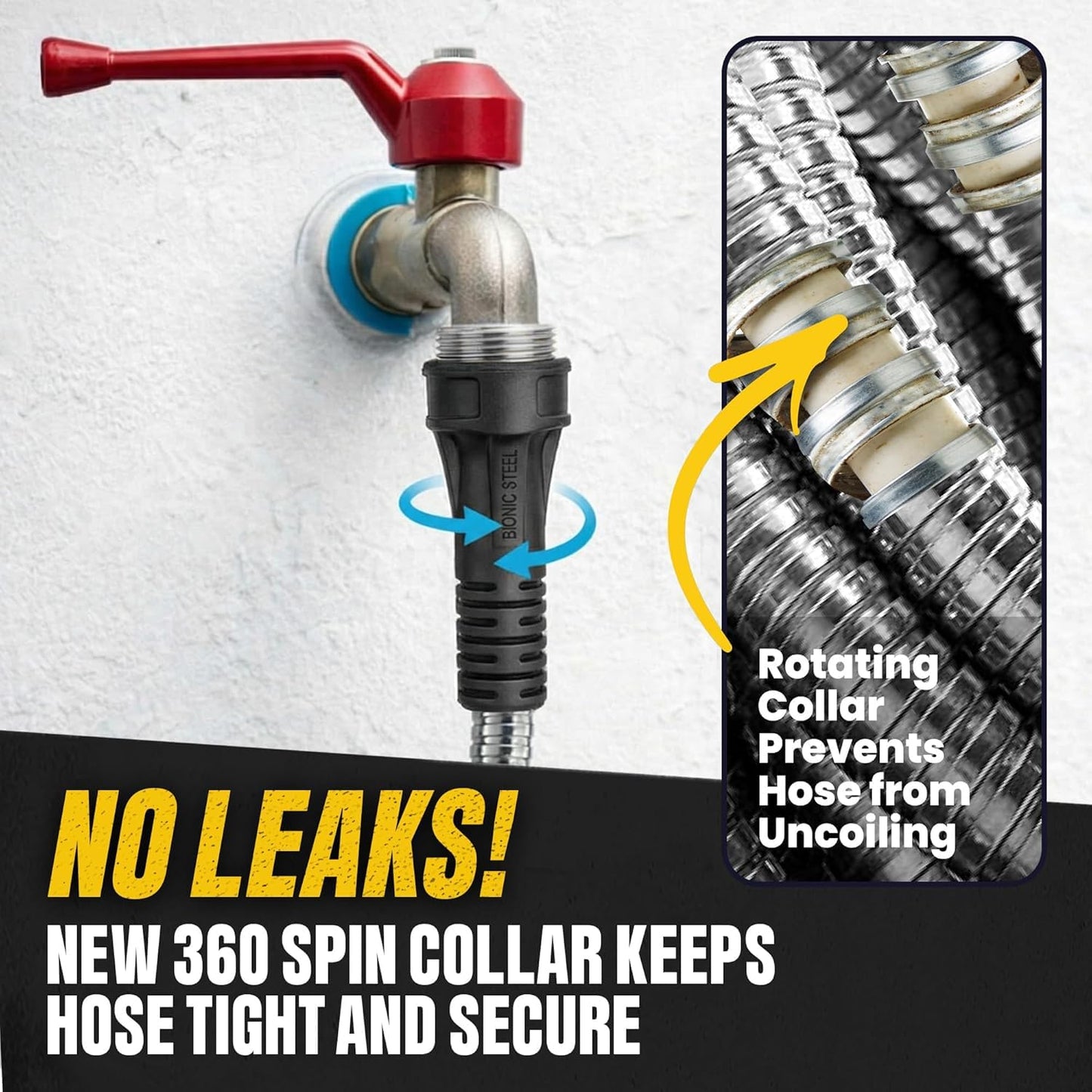BIONIC STEEL 50 Foot Garden Hose 304 Stainless Steel Metal Water Hose – Super Tough & Flexible, Lightweight, Crush Resistant Aluminum Fittings, Kink & Tangle Free, Rust Proof, Easy to Use & Store