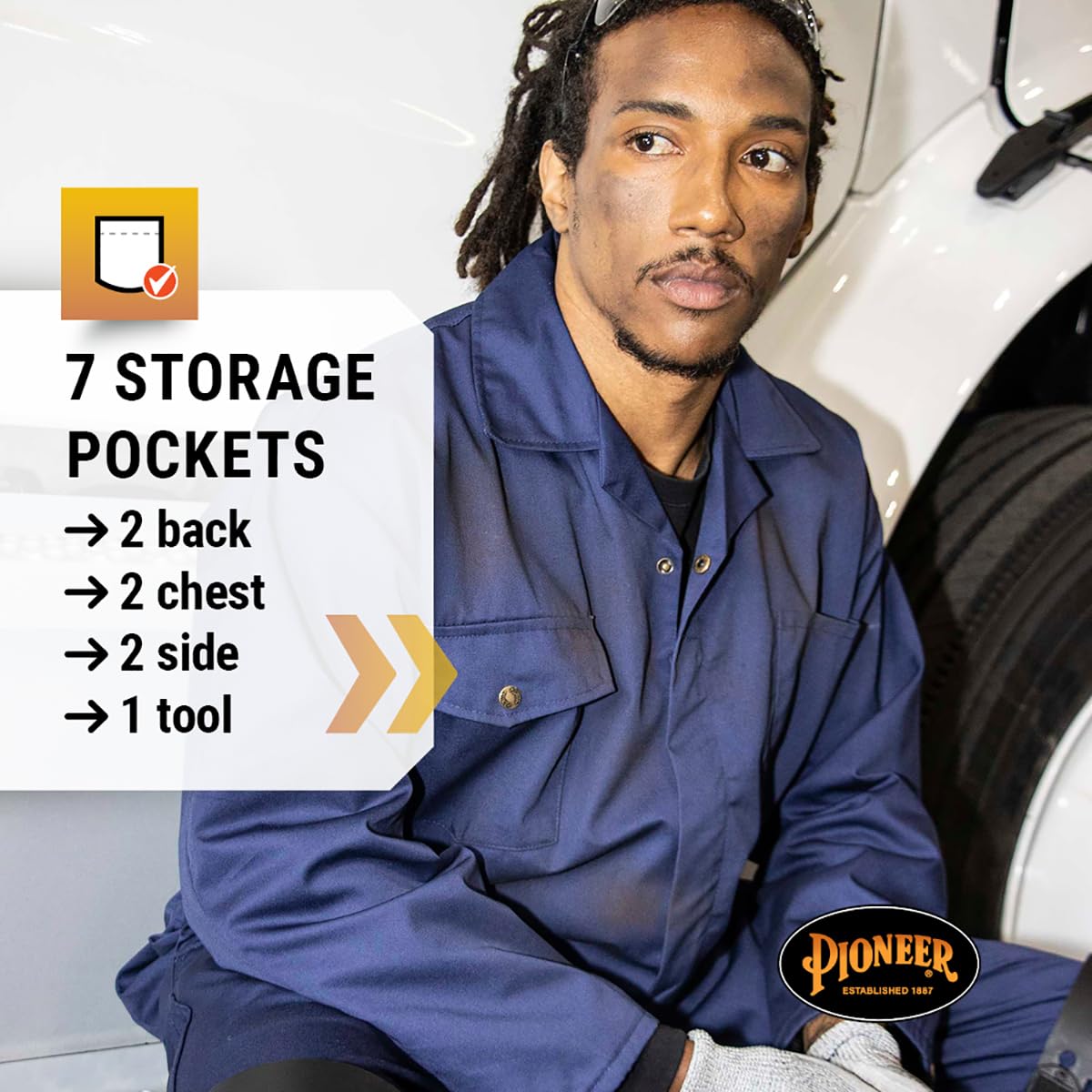 Pioneer Heavy Duty Work Coveralls for Men - 7 Pockets - Adjustable Wrist, Action Back, Elastic Waist - Tall Fit