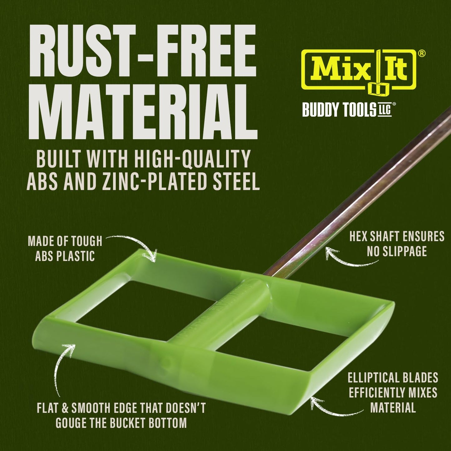 Buddy Tools Mix It, 20" Length – Mud Mixer with Durable ABS Paddle – Efficient Paint Mixer for Drill – Easy-to-Use & Rust-Resistant Mixing Paddle for Mud, Paint, and More