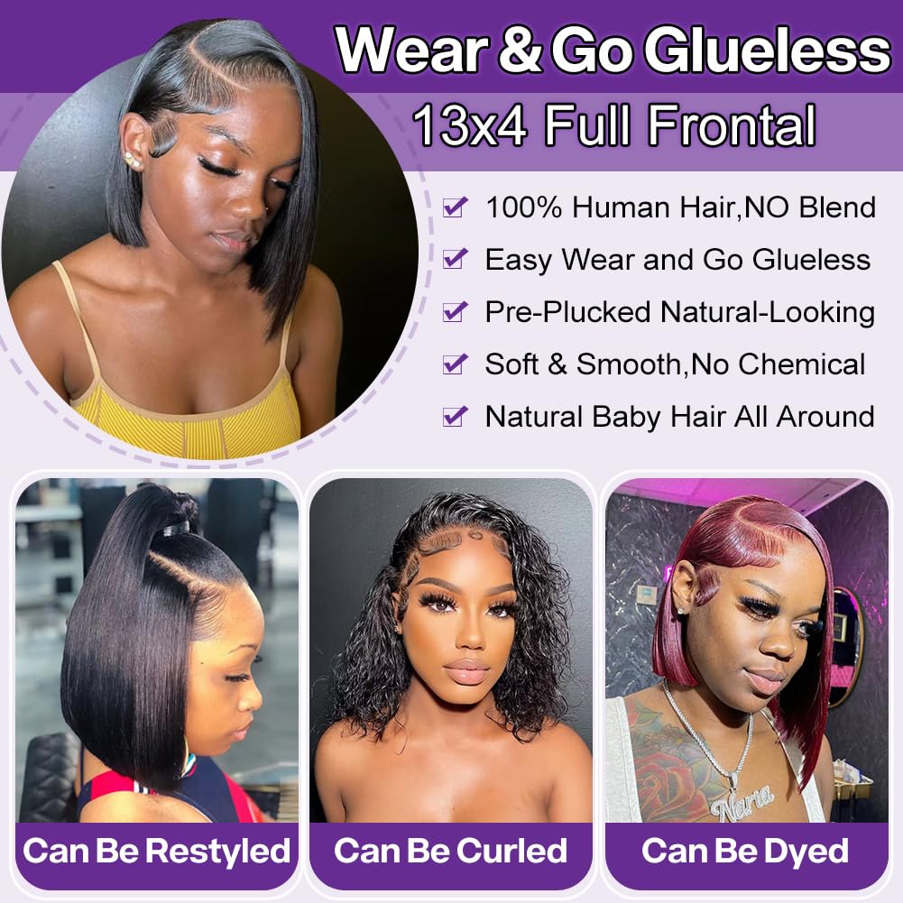 HIRIREMY Short Straight Bob Wigs for Black Women Human Hair 13x4 HD Lace Front Bob Wigs Human Hair Pre Plucked Natural Hairline Glueless 180% Density 180 12 Inch
