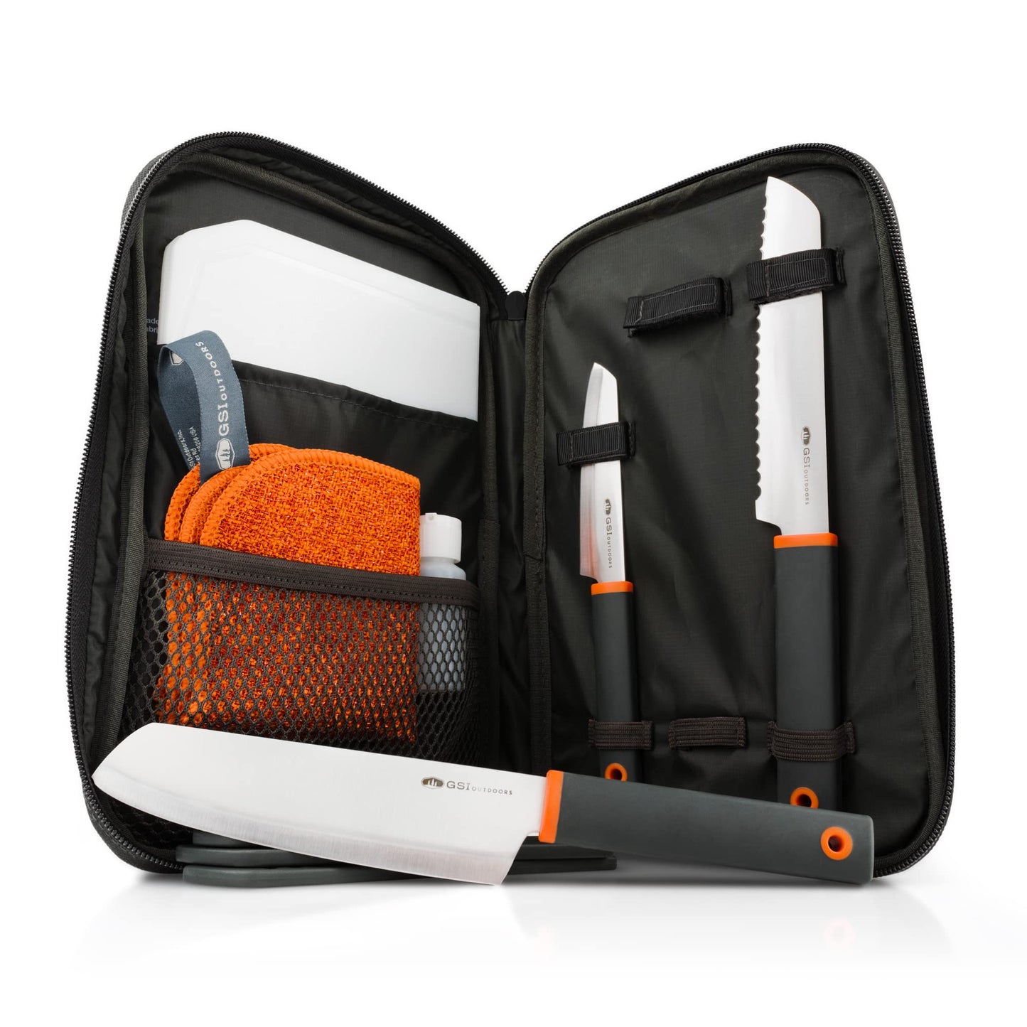 GSI Outdoors Santoku Knife Set | Gourmet Prep 3 Knives Set with Cutting Board and Storage Case for Camping and Outdoor Cooking