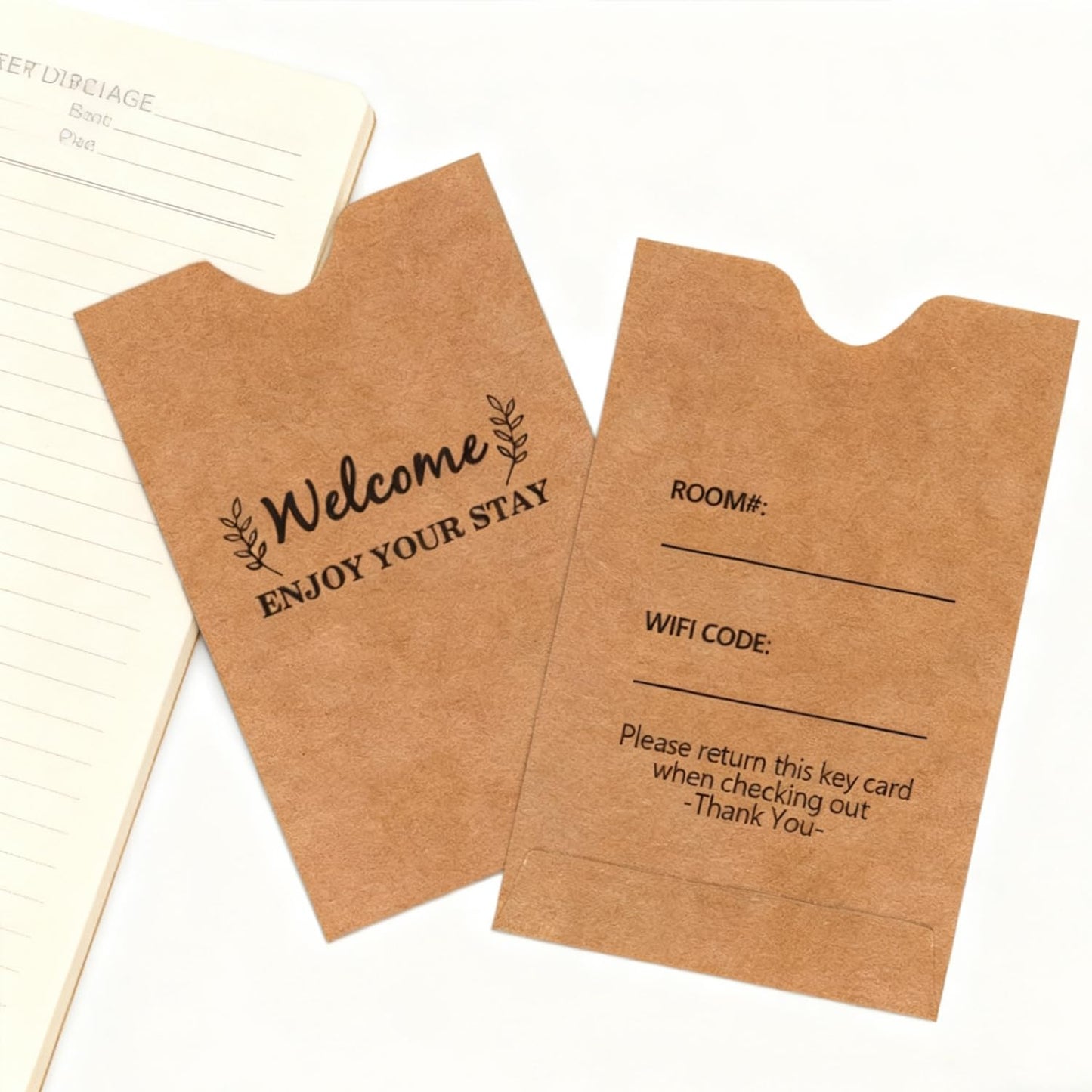 Kraft Hotel Key Card Holder Sleeves,Welcome Guests Hotel Key Card Envelopes,200 Pcs Per Pack