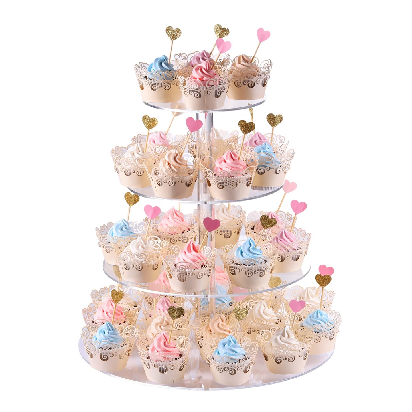 Cupcake Stand, 4-Tier Round Acrylic Cupcake Display Stand Dessert Tower Pastry Stand for Wedding Birthday Theme Party- 15.7 Inches (Transparent)