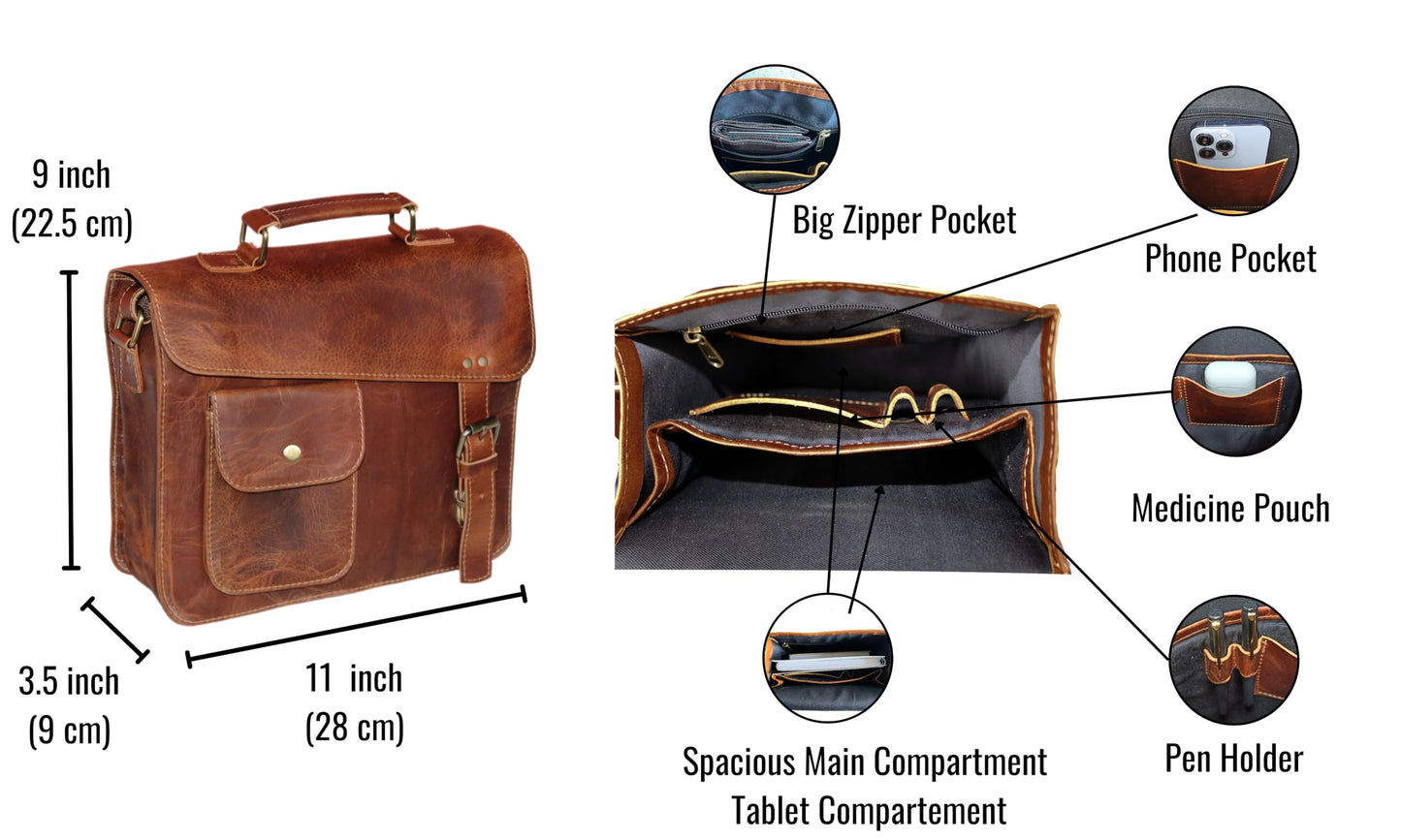 Small Leather Messenger Bag Shoulder Bag Cross Body Vintage Messenger Bag for Women & Men Satchel (7 x 9)