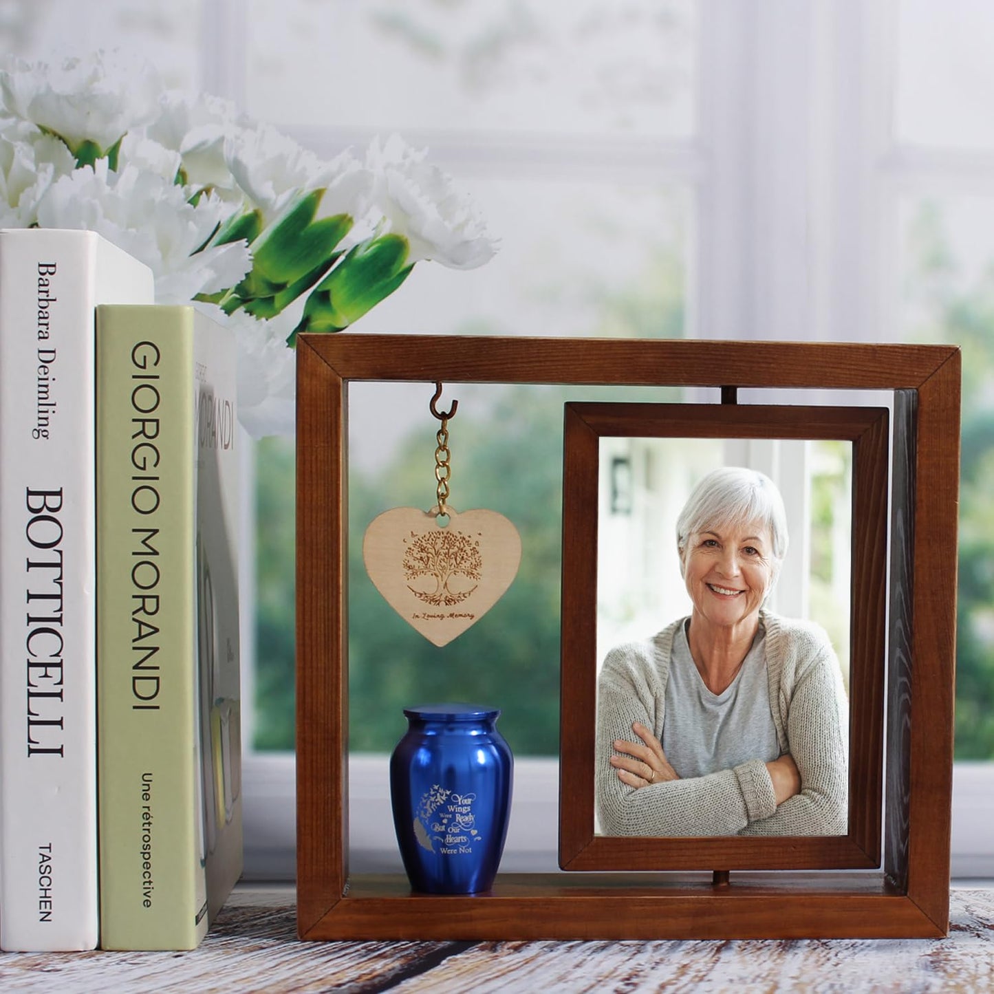 Contid Memorial Picture Frame and Small Urn Set Picture Frame with urn Mini Cremation picture Urn for Loss of Loved One,Frame Hold a 4’’-6’’ Photo, Mini Keepsake Sharing Funeral Urn with Brown Photo Frame