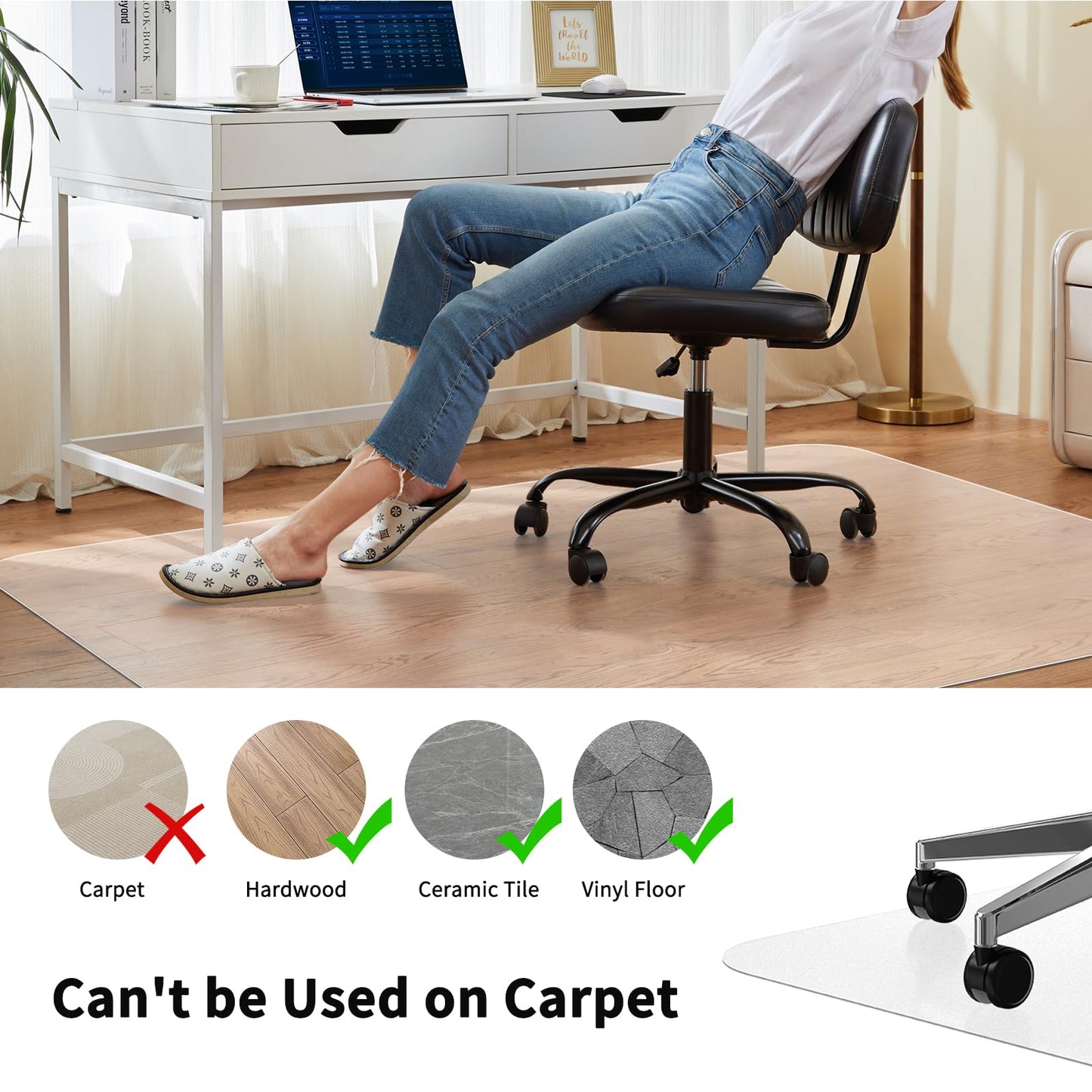 WASJOYE Chair Mat for Hardwood Tile Floor, PVC Floor Protector Cover Rug Mat with Non-Slip Frosted Back, Heavy Duty for Home Office Computer Desk Rolling Chair, Easy Expanded 36"x48"