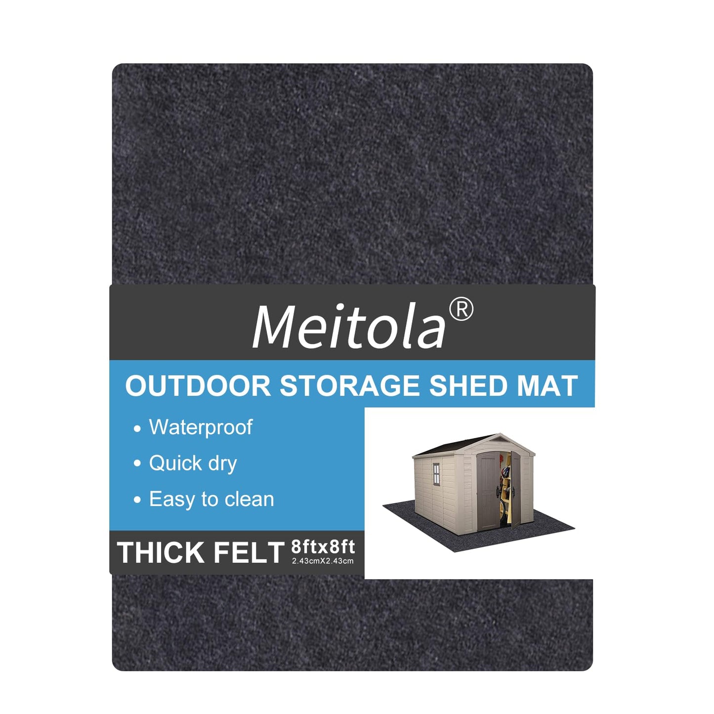 Meitola Outdoor Storage Shed Mat，Waterproof and Dustproof Outdoor Carport Mat—Backing Prevents Liquid Penetration，Soft Material, Patio Furniture Mat，Non-Slip ，Washable ,Black (8' x 8')
