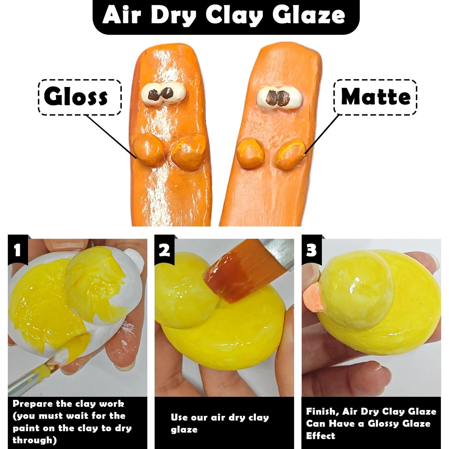 EIGTWEN 100ml Air Dry Clay Glaze and 29pcs Clay Tools Kit, Gloss Airdry Varnish Protects Pottery from Surface Wear, Pottery Tools Can be Used for Stippling, Carving, Molding(Gloss)