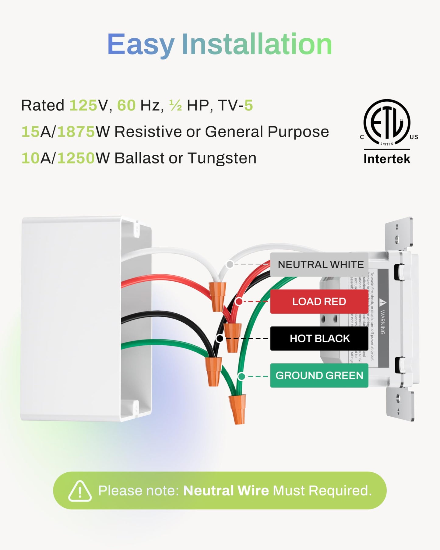 BN-LINK Countdown Digital Wall Timer Switch for Exhaust Fan with Push Button 5-10-20-30-45-60mins, Bathroom Fan Light Switch Timer Indoor, Neutral Required, Wall Plate Included, White