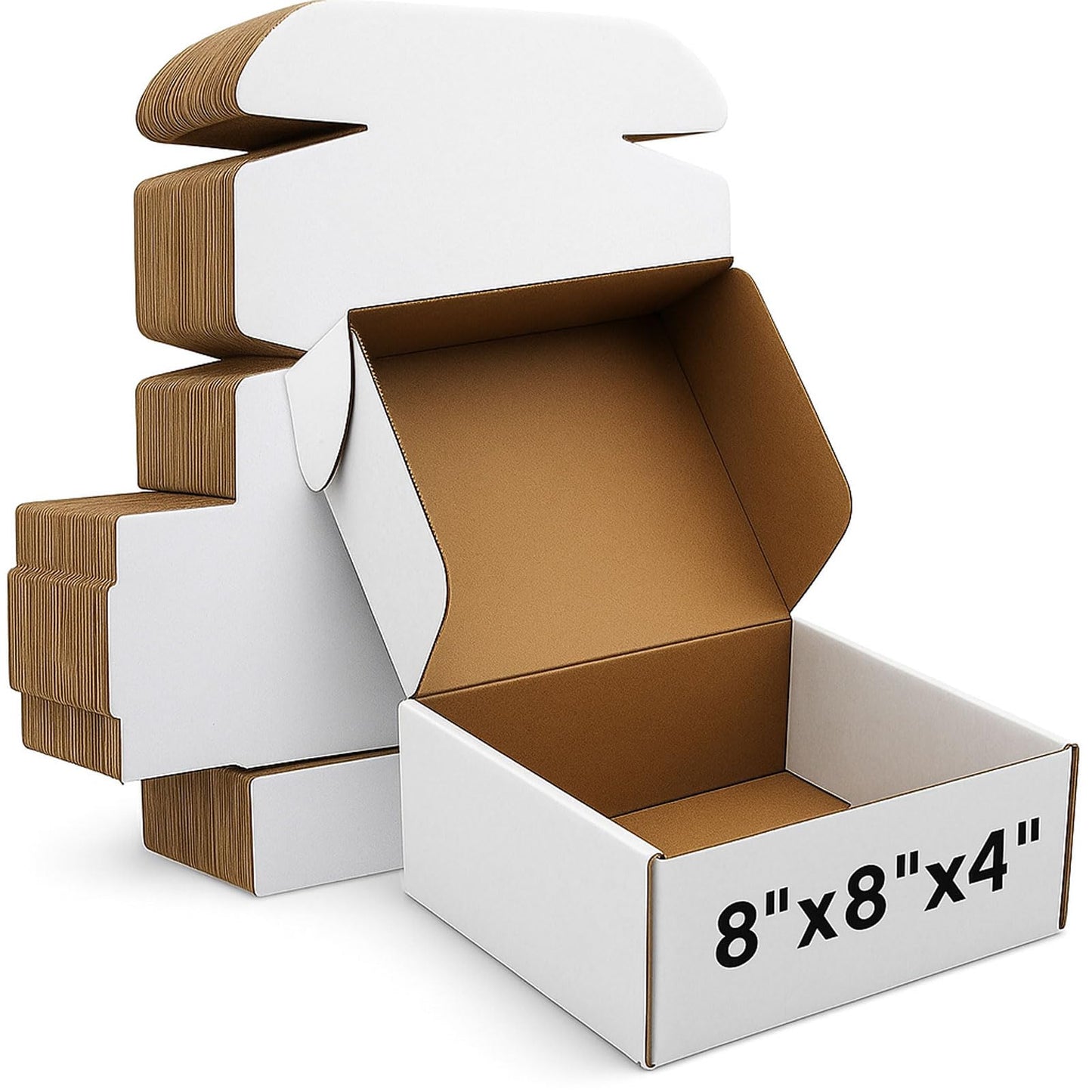 Shipping Boxes 8x8X4 Inches Set of 20 White Corrugated Cardboard Mailer Boxes for Packing, Mailing, and Small Business
