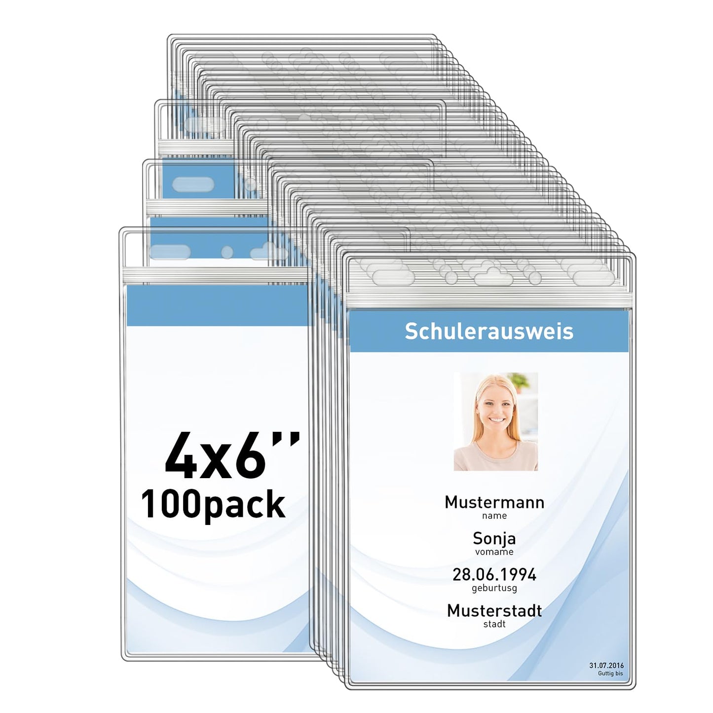 Mositear Vertical ID Badge Holders with Soft Edge (Sealable Fits 4x6 Inch Insert) (100 Pack), Waterproof ID Card Holder, Name Tag Holder, name badge holders, Zipper Plastic Badge Holder