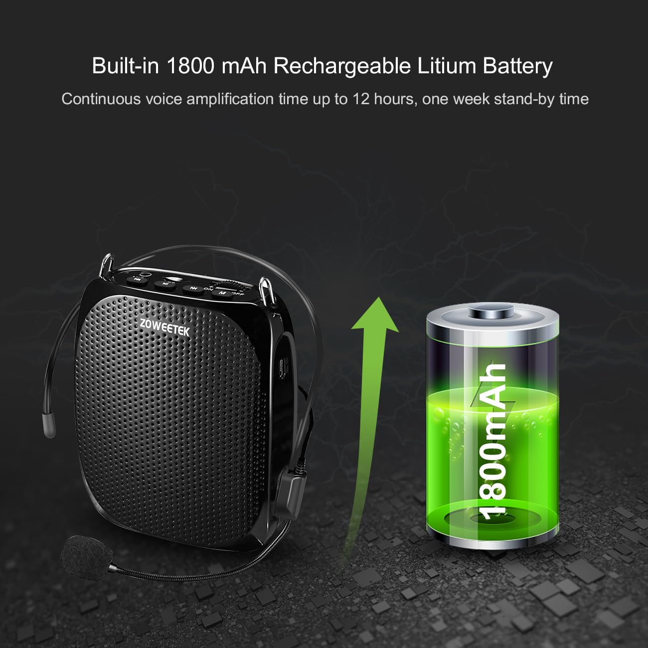 ZOWEETEK Portable Rechargeable Mini Voice Amplifier with Wired Microphone Headset and Waistband, Supports MP3 Format Audio for Teachers, Singing, Coaches, Training, Presentation, Tour Guide