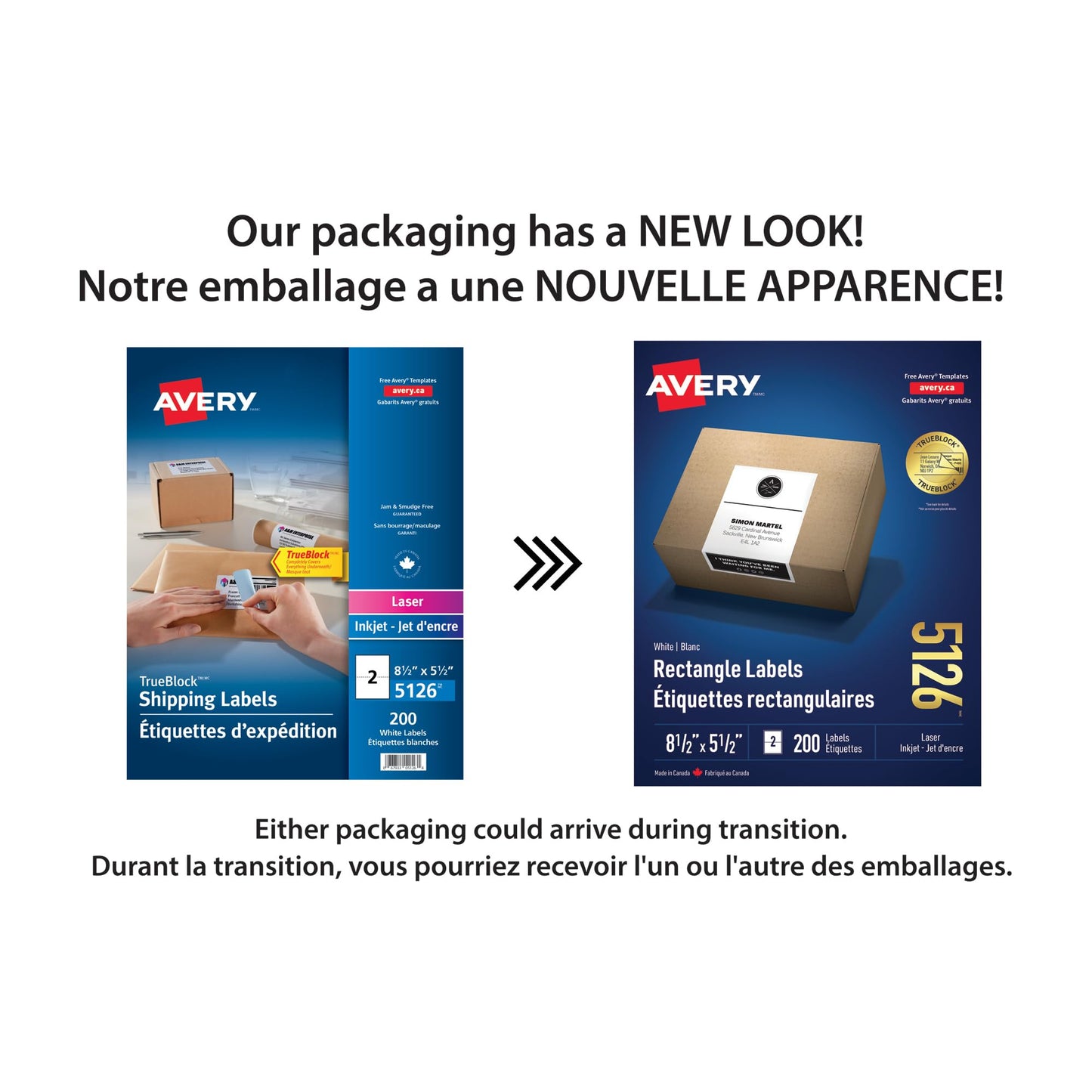 Avery TrueBlock, White Rectangle Labels for Inkjet/Laser Printers, 8½" x 5½", 200 Labels, Permanent (5126) Made in Canada
