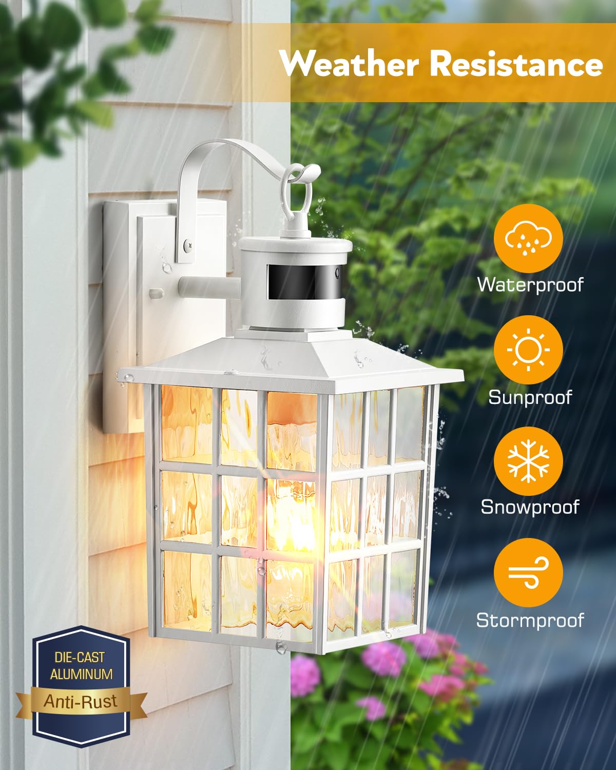 VIANIS White Motion Sensor Outdoor Porch Lights Wall Mount, Modern Exterior Wall Light for House, 100% Aluminum Anti-Rust Waterproof Outdoor Sconce Lights for Garage, Front Door