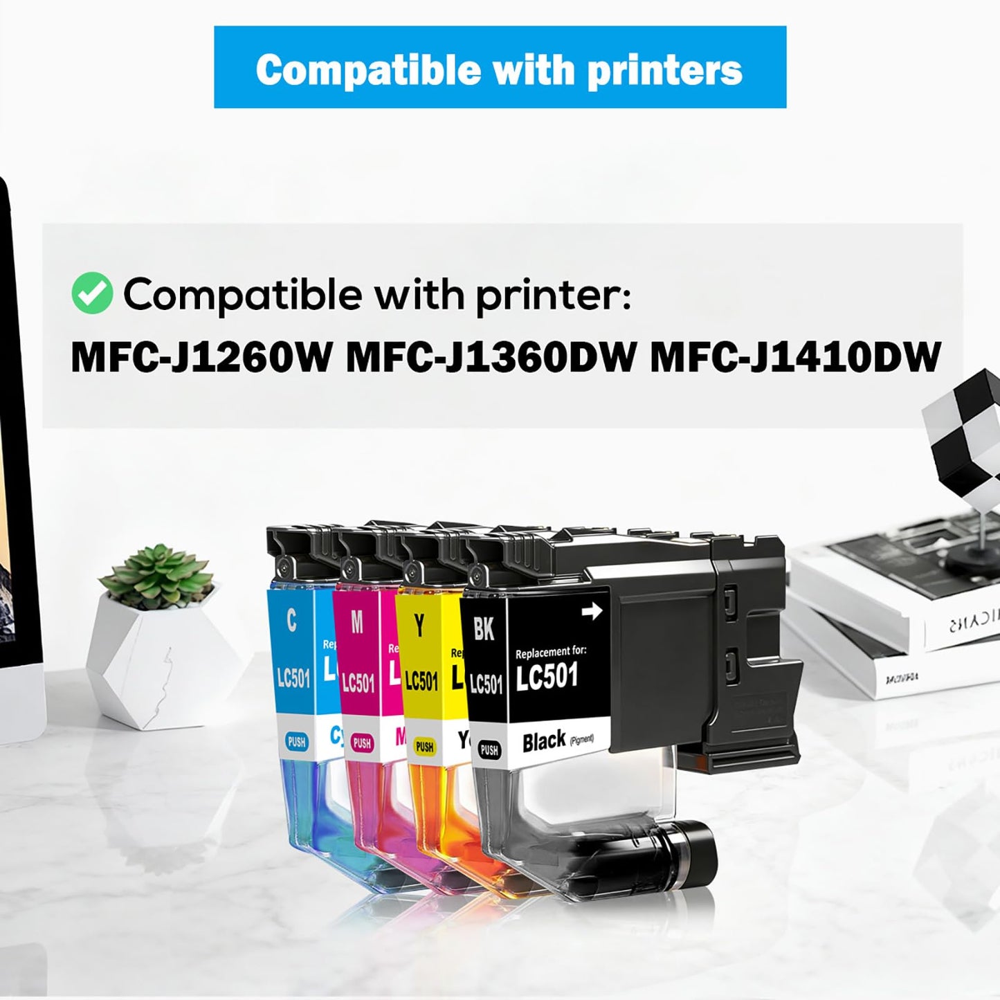 TONTINTA LC501 LC5014PK Compatible Ink Cartridges Standard Capacity for MFC-J1260W MFC-J1360DW MFC-J1410DW Printers (4 Colors Set, Black Cyan Magenta Yellow)