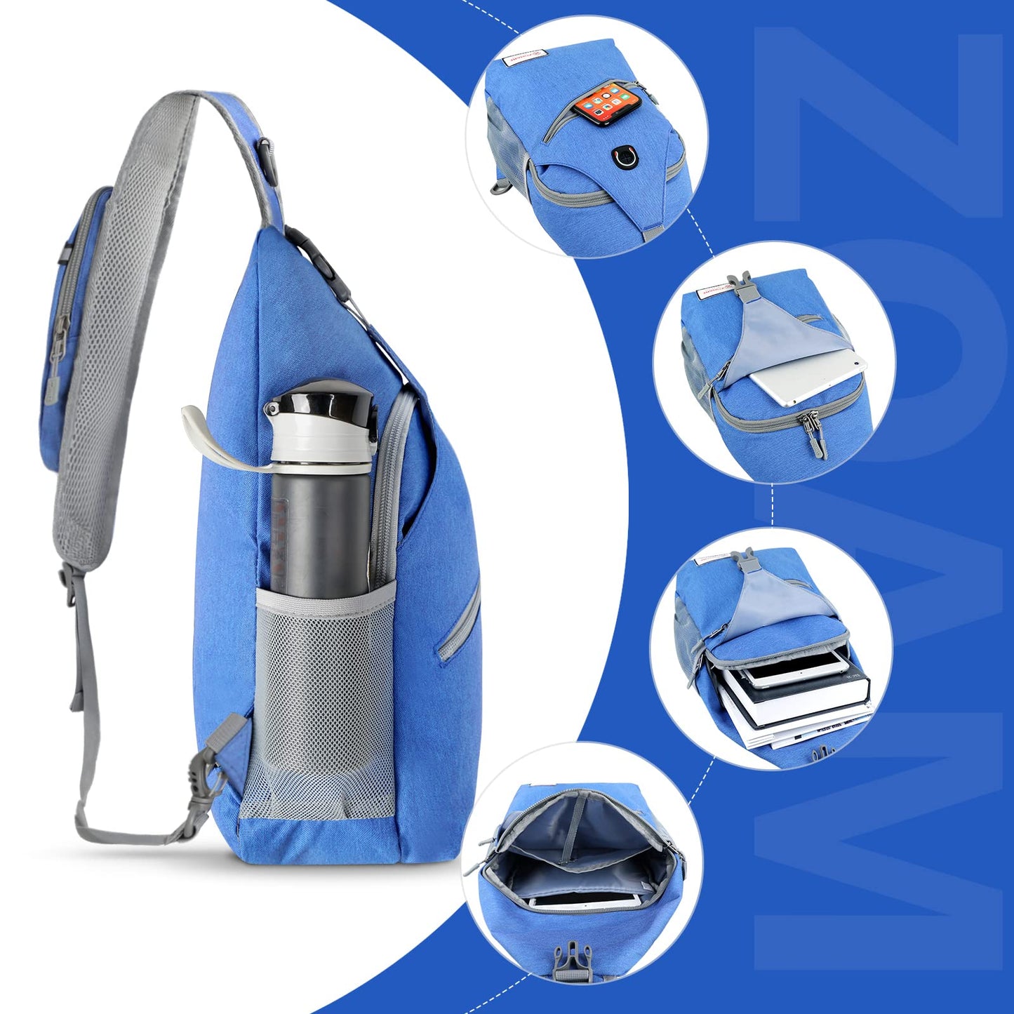 ZOMAKE Sling Bag for Women Men,Cross Body Bag Shoulder Hiking Sling Backpack,Anti Thief Daypack Sac Bandoulière(Blue)