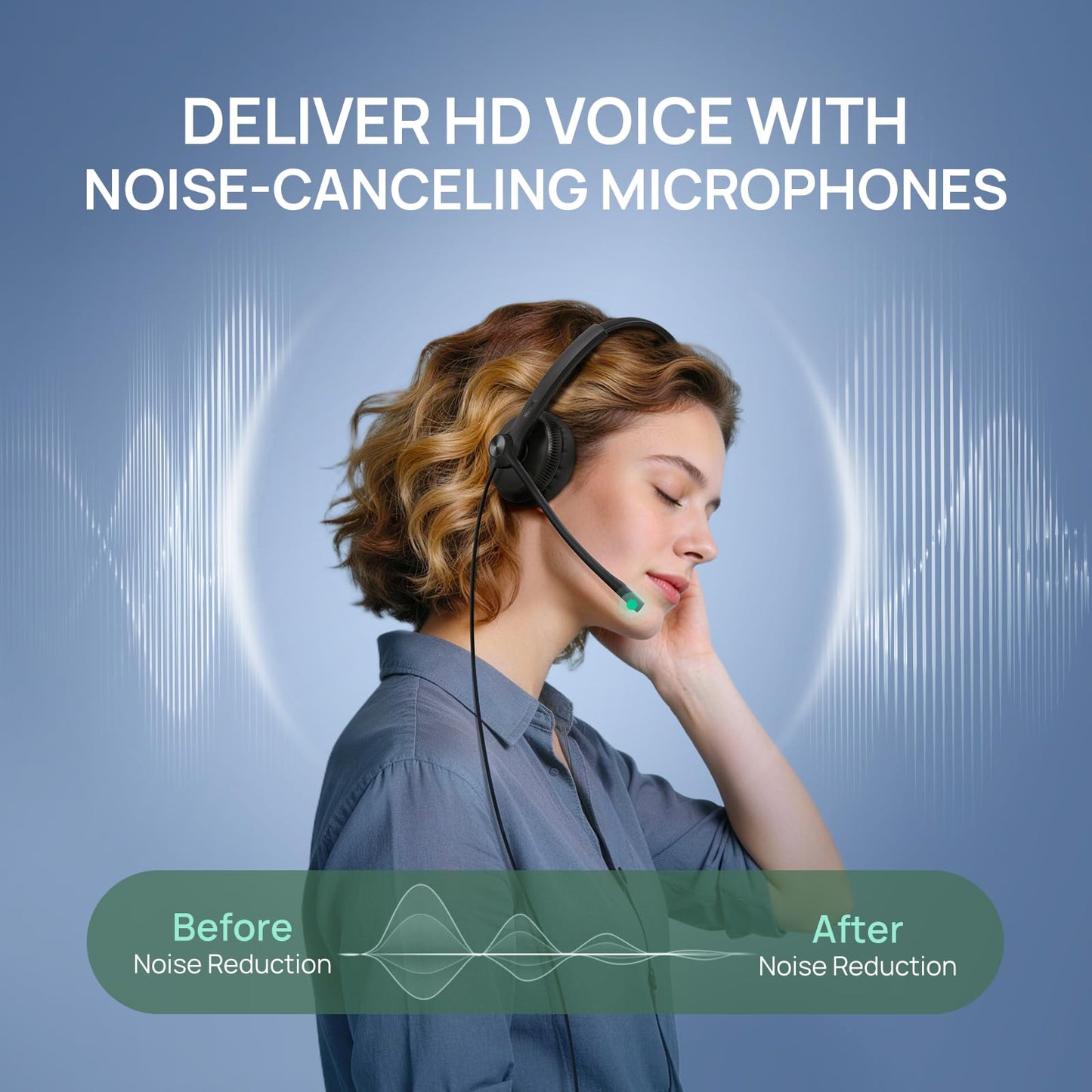 Yealink Phone Headsets for Office Phones YHS34 QD to RJ9 Wired Headset Compatible with Poly Avaya Snom Phones Desk Landline Headset with Microphone -Dual/72g/2.1m Cable
