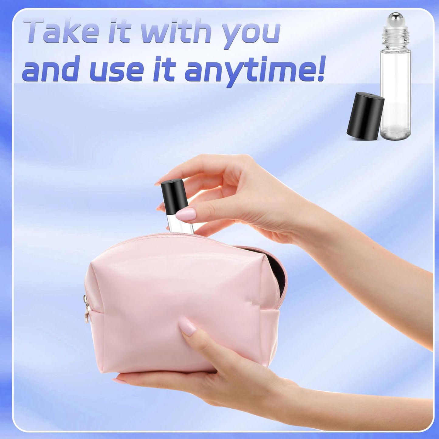 50 Pcs Essential Oil Roller Bottles, 10ml Empty Glass Roll on Bottle with Stainless Steel Applicator, Refillable Perfume Containers for Women Girls Travel, Wedding Baby Shower Party Gifts - Clear