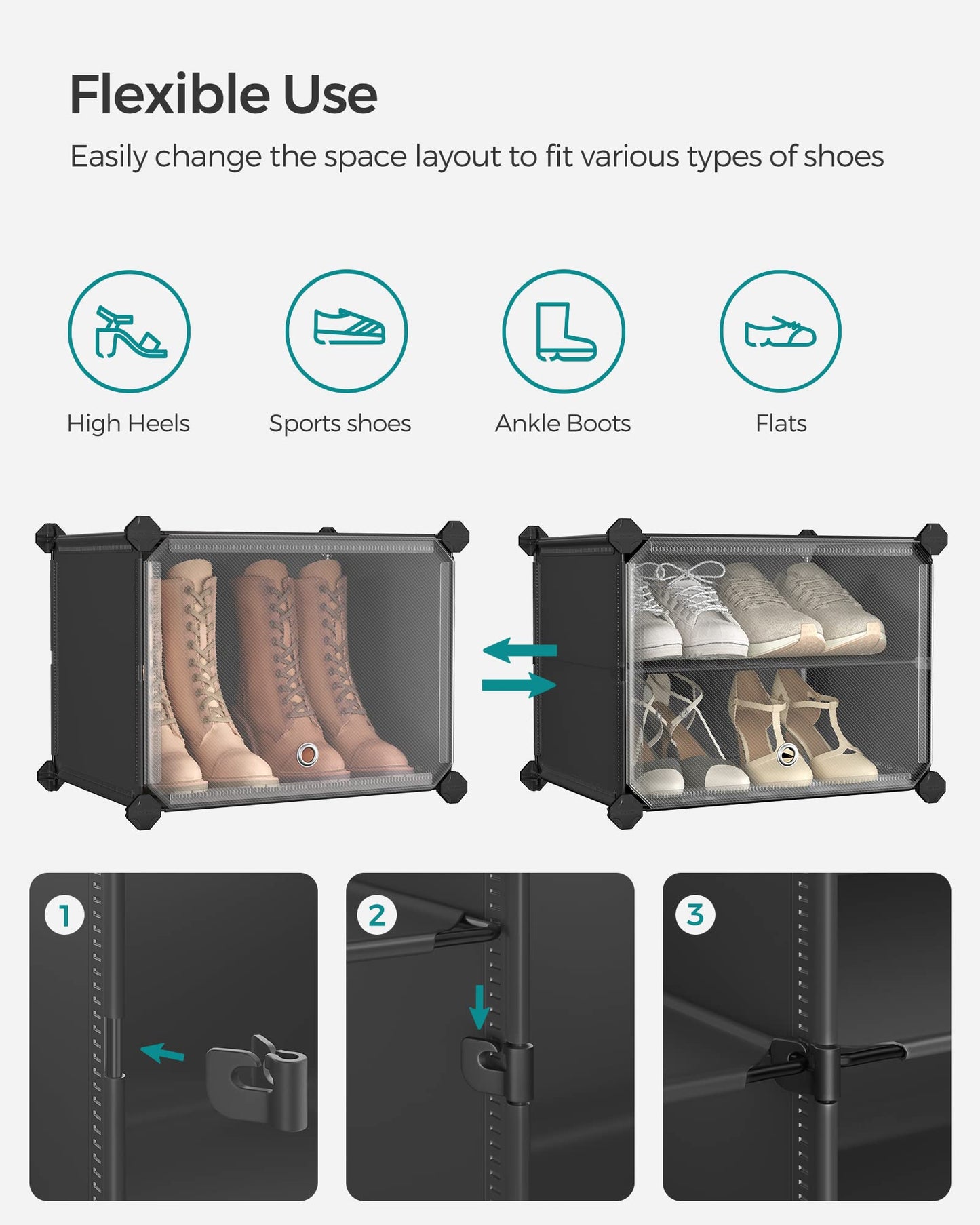 SONGMICS Shoe Rack Organizer, 10-Tier Shoe Storage Cabinet for Closet and Entryway, Holds 40 Pairs of Shoes, Adjustable, Ink Black and Trasparent ULPC035B01