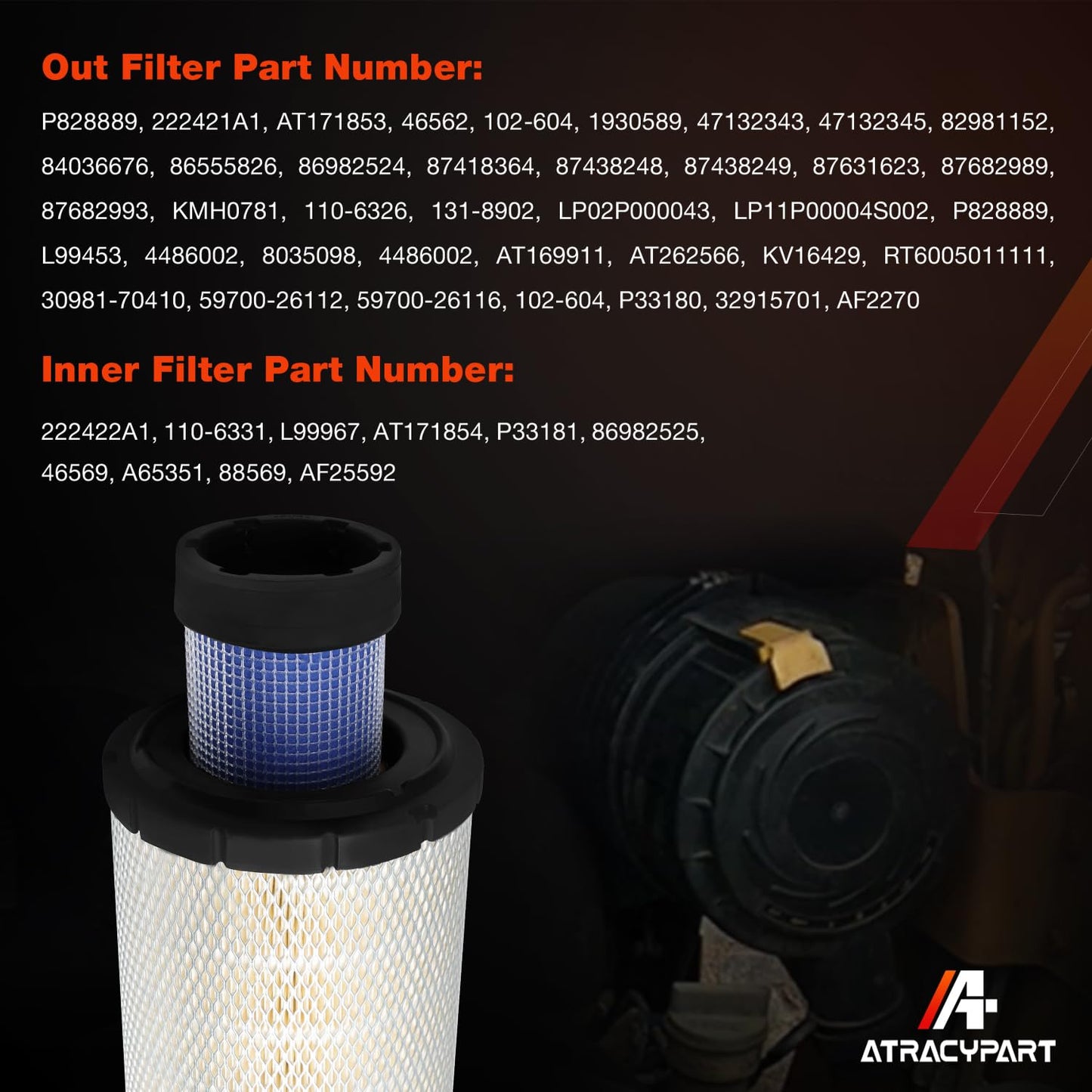 Air Filters Set P828889-P829333 AT171853-AT171854 110-6326 - 110-6331 46562-46569 222421A1-222422A1 Compatible with Donaldson, John Deere, Caterpiller Cat Backhoe, Wix and Case