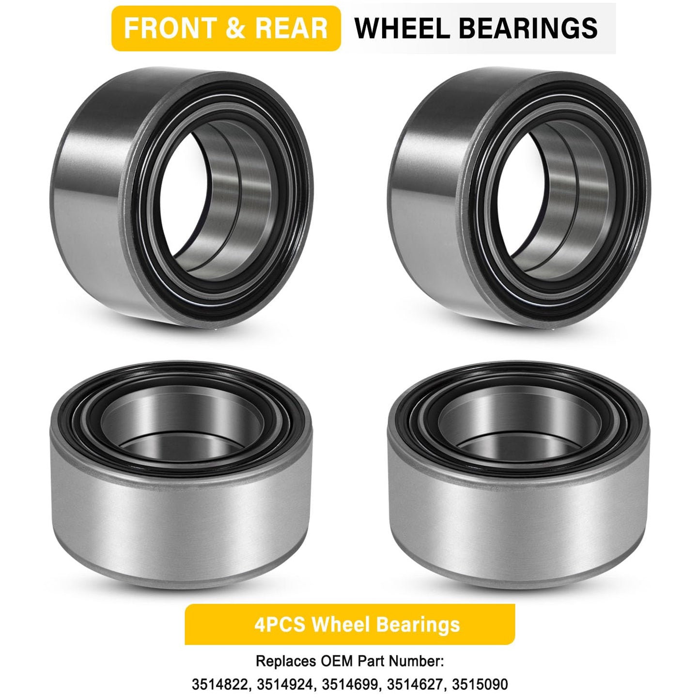 3514699 Front and Rear Wheel Bearings for Polaris RZR XP 900 1000 4 S PRO XP Turbo General Sportsman 2011-2024, Replace 3514822 3514924 3514627 (4 Pack)