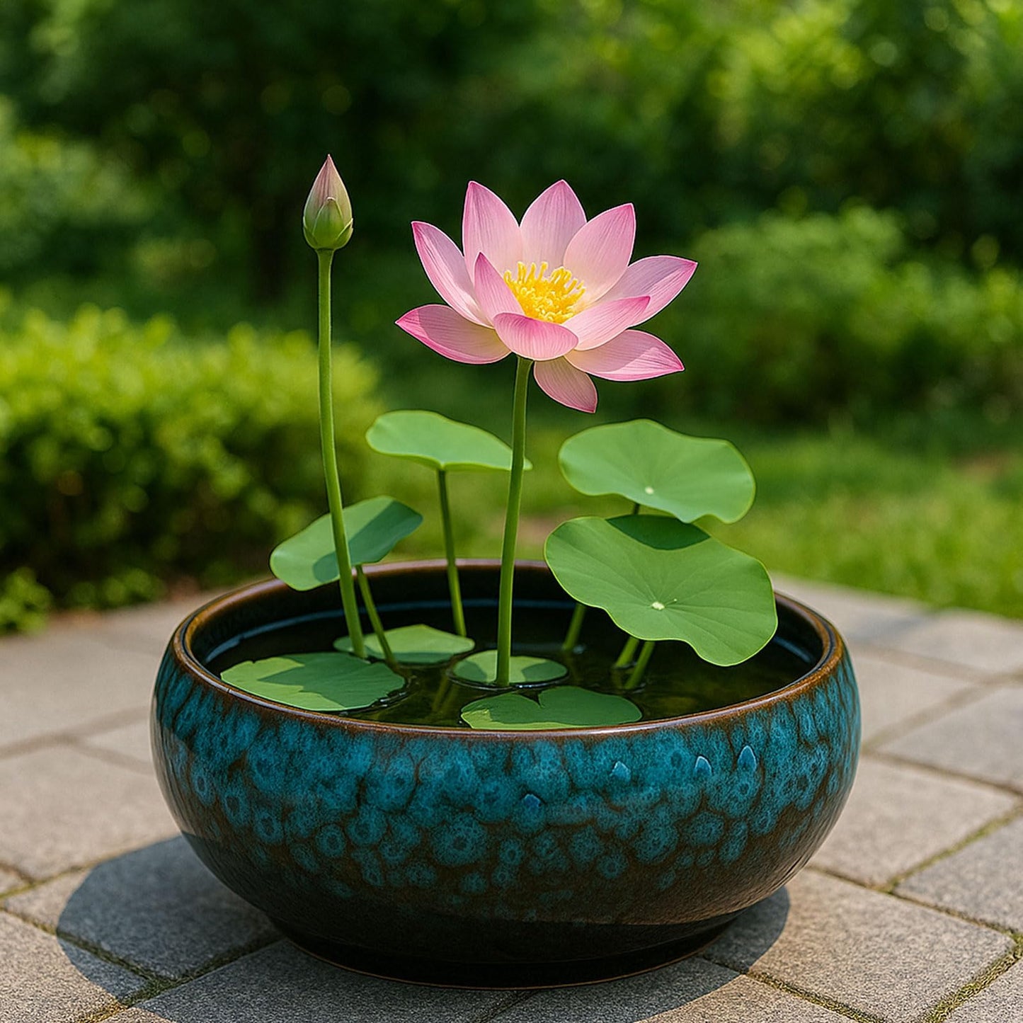 Lotus Bowl Planter – Ceramic Water Plant Pot Sacred Bonsai Bowl Lotus Flower, Shallow Glazed Vase for Seeds, Bonsai, Succulents, Hydroponic Plants (Blue)
