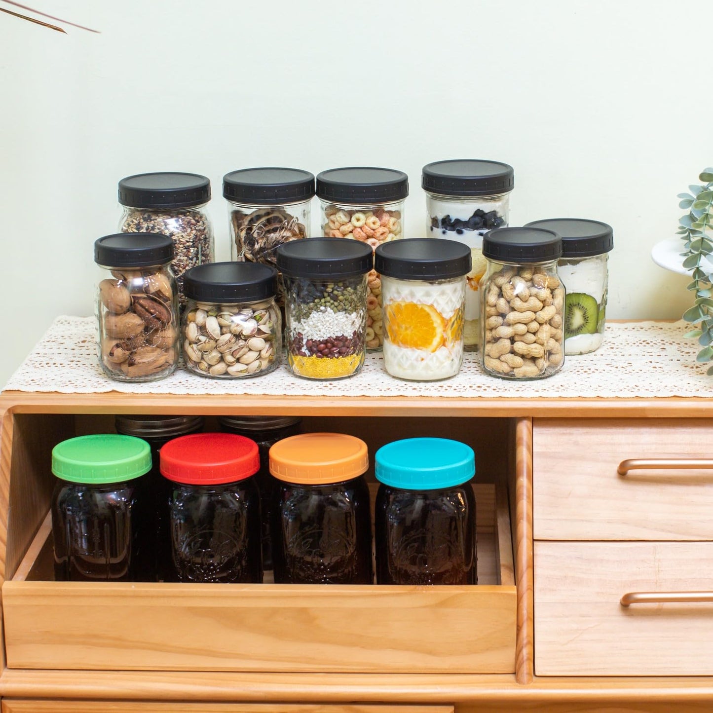 Jumterlee 12 Pack 32 oz Amber Wide Mouth Mason Jars with Lids and Bands, Glass Jars
