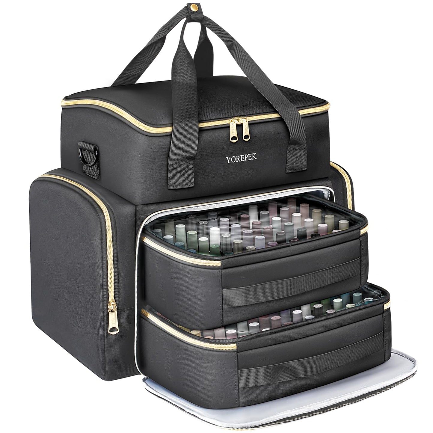 YOREPEK Extra Large Nail Polish Organizer Case Holds 96 to 100+ Bottles (15ml/0.5 fl.oz) Nail Lamp, Nail Polish Travel Case Bag with 2 Removable Pouches Fits Nail Suppiles, Gift for Manicurist, Grils