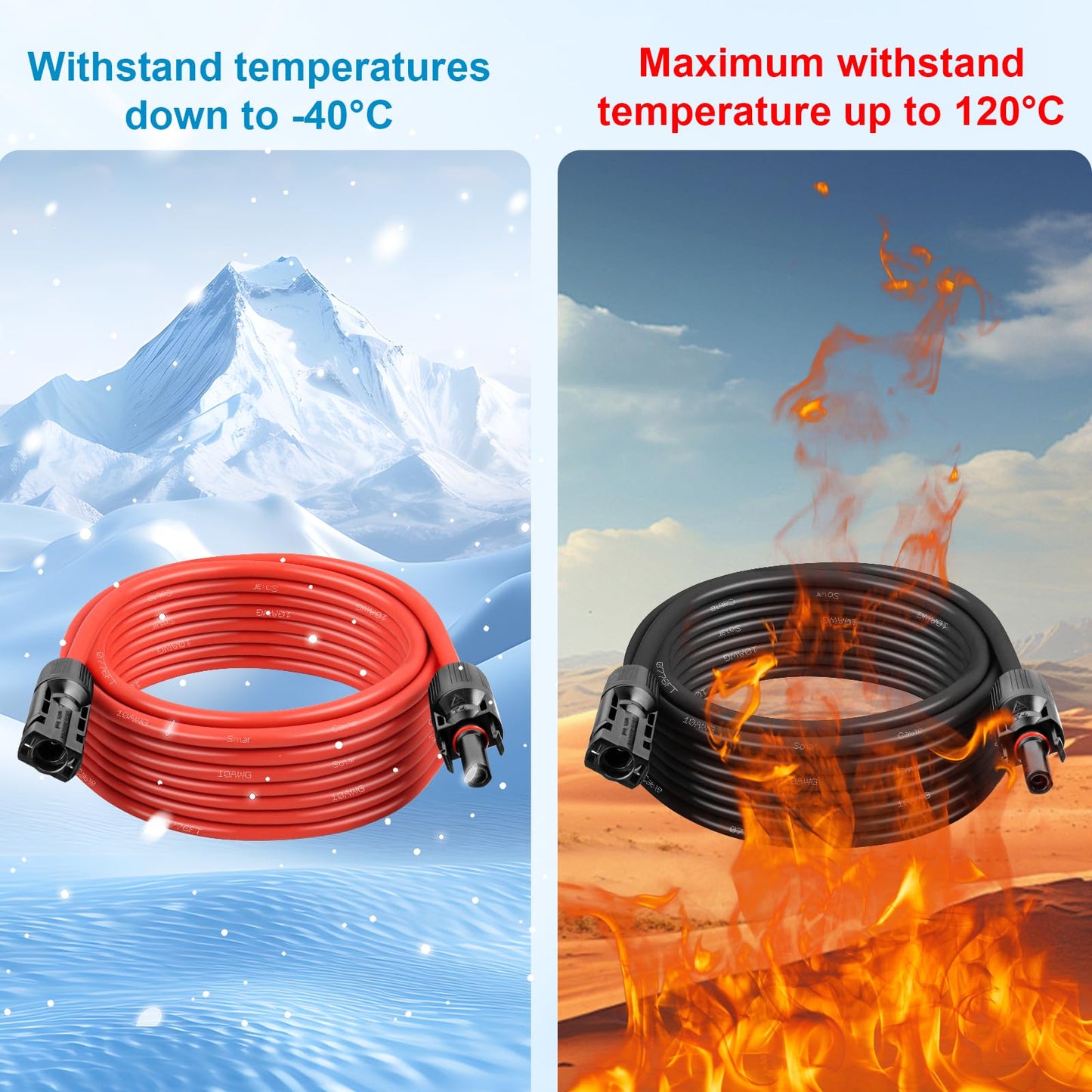 MOOKEERF Solar Panel Extension Cable - 10AWG 50FT Solar Wire with Waterproof Male & Female Connectors for RV, Home, Boat, Car (Red + Black)