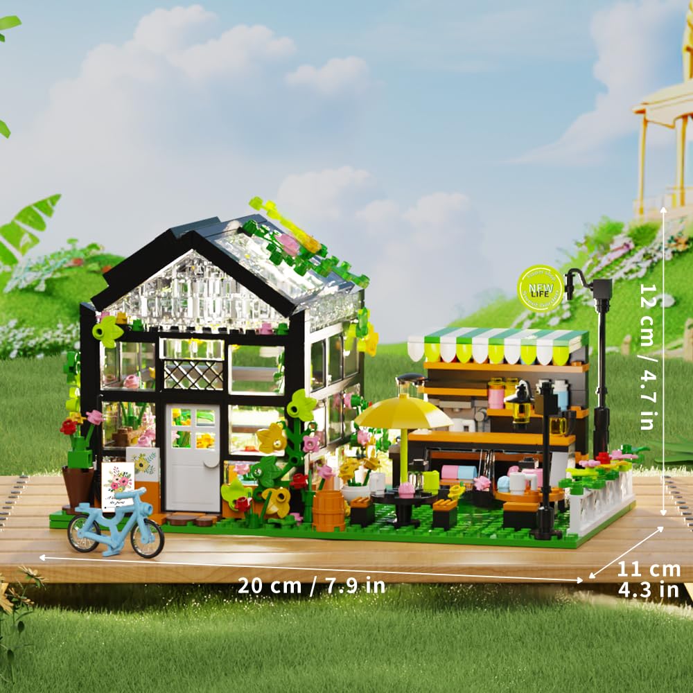 Flower House Building Set with LED, City Street House Flower Shop Building Blocks Toy, Gift for Girls 8-12 Year, Mini Brick 680pcs