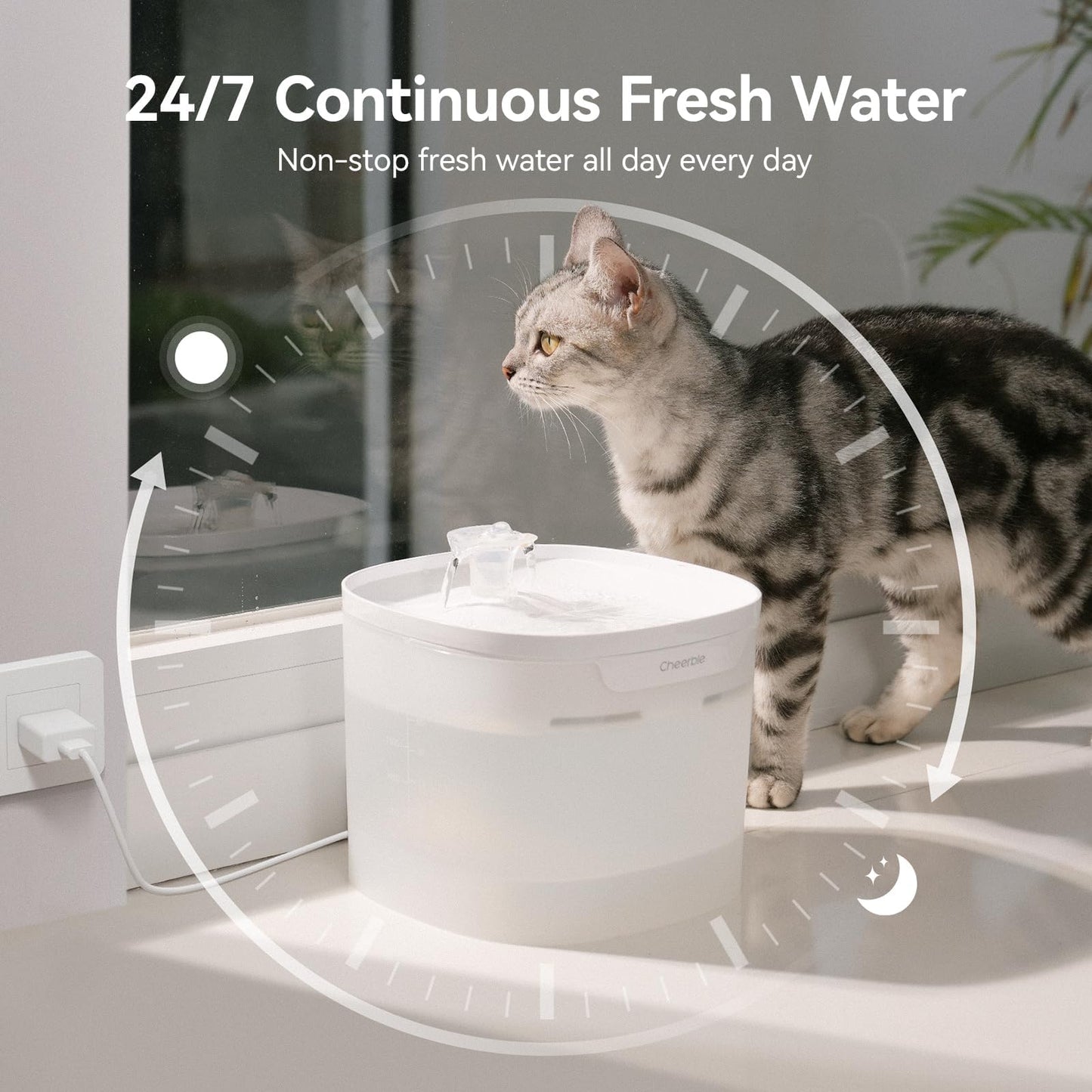 Cheerble Pumpless Cat Water Fountain, 2L/67oz Automatic Pet Fountain, Elfin E1 Lite Cat Fountain for Drinking, MagDrive™ Technology, Continuous Flow Mode, BPA-Free Water Dispenser for Cats Dogs