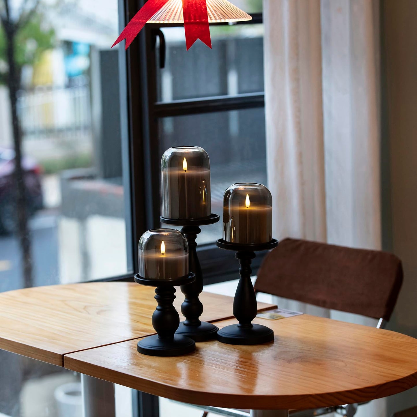 volnyus Gray Glass Flameless Candles Set of 3 (Φ 4" H 4" 5" 6") with Remote Battery Operated Flickering LED Pillar Candles Real Wax 3D Wick