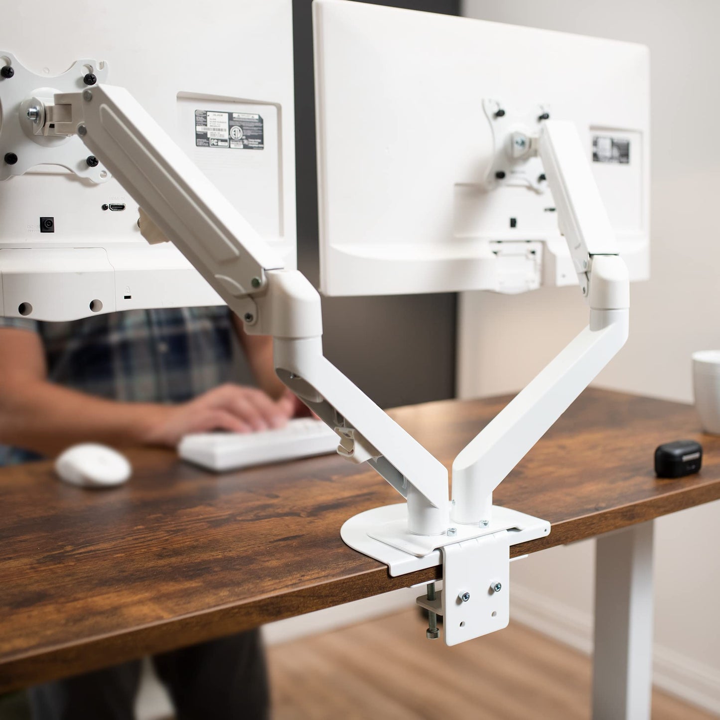VIVO Steel Reinforcement Bracket Mount Plate for Thin, Glass, and Other Fragile Table Tops, Clamp Compatible with Most Monitor Stand C-Clamp Installations, White, STAND-AC01RW
